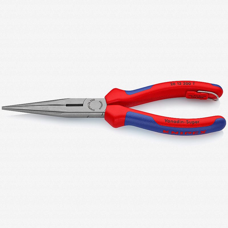 Knipex 8" Snipe Nose Side Cutting Pliers (Stork Beak Pliers) - MultiGrip Tethered Attachment - 2612200T - KC Tool