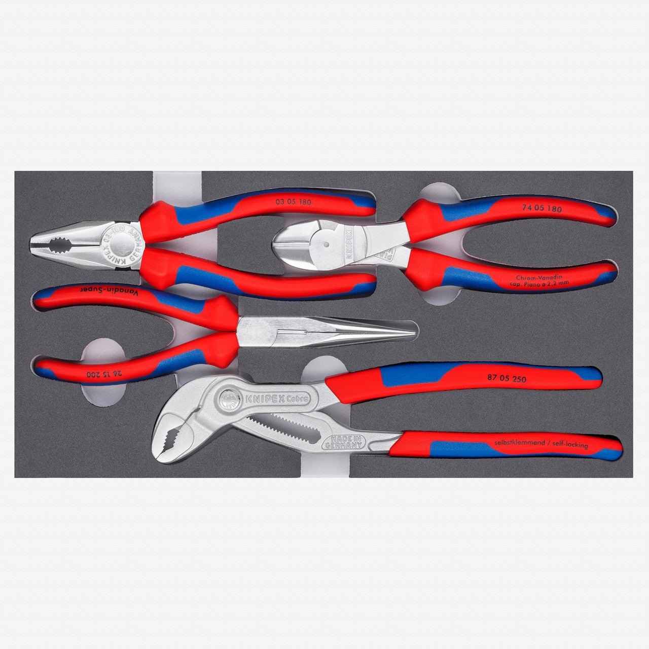 Knipex Chrome - plated Pliers Set in Foam Tray, 4 Pieces - K002001V17 - KC Tool