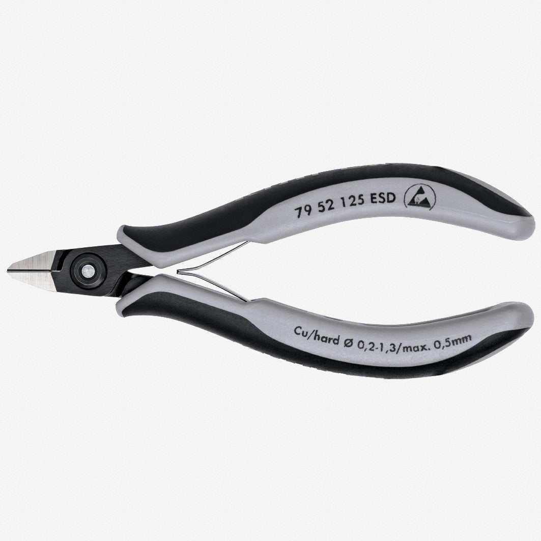 Knipex ESD Precision Electronics Diagonal Cutters Pointed Head w/ Very Small Bevel and Lead Catcher - MultiGrip - 7952125ESD - KC Tool