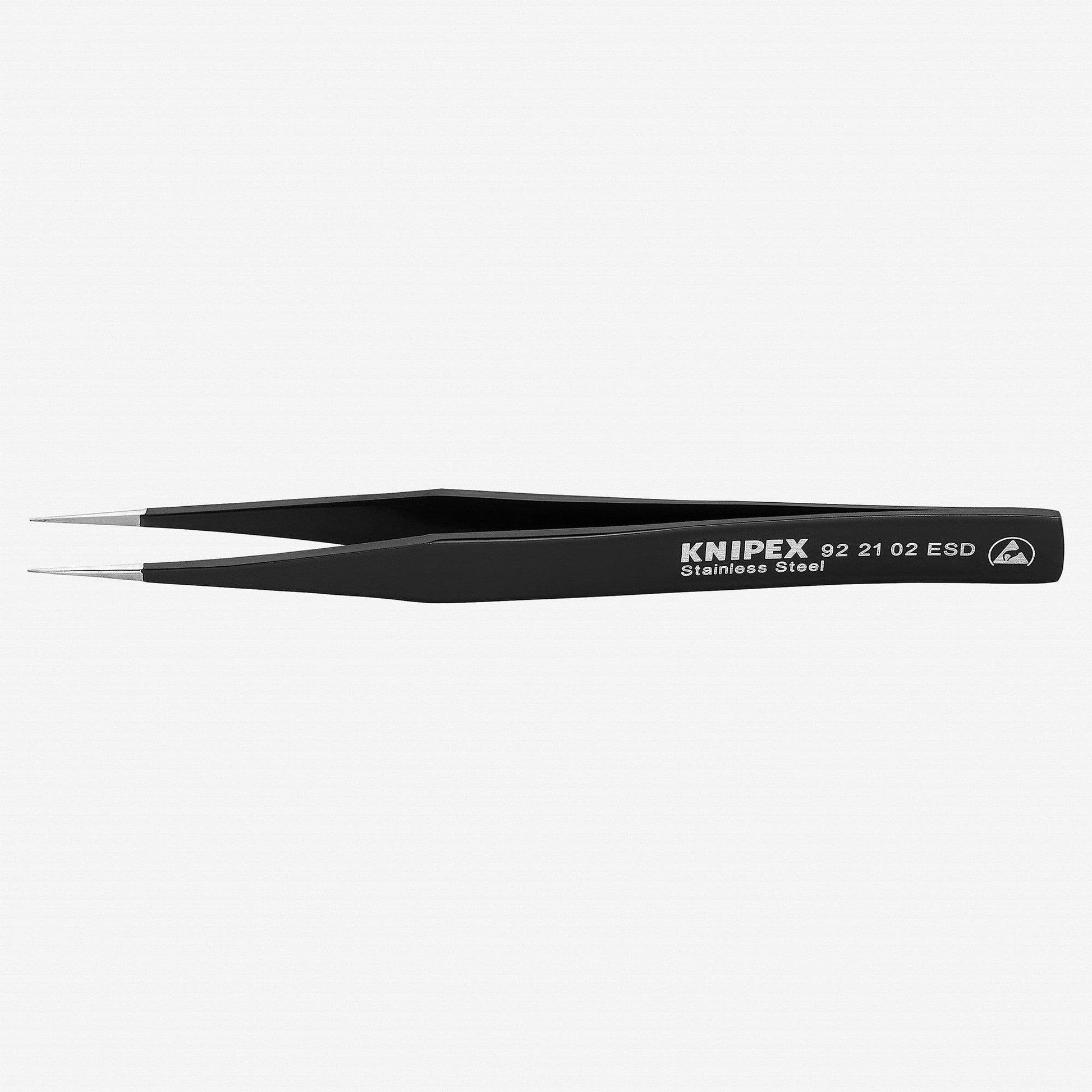 Knipex ESD Stainless Steel Gripping Tweezers, Pointed Tips, 5" - 922102ESD - KC Tool