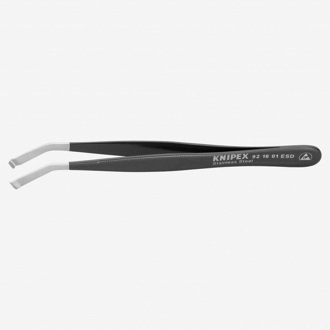 Knipex ESD Stainless Steel Positioning Tweezers, Angled, 4.75" Small Tip - 921601ESD - KC Tool