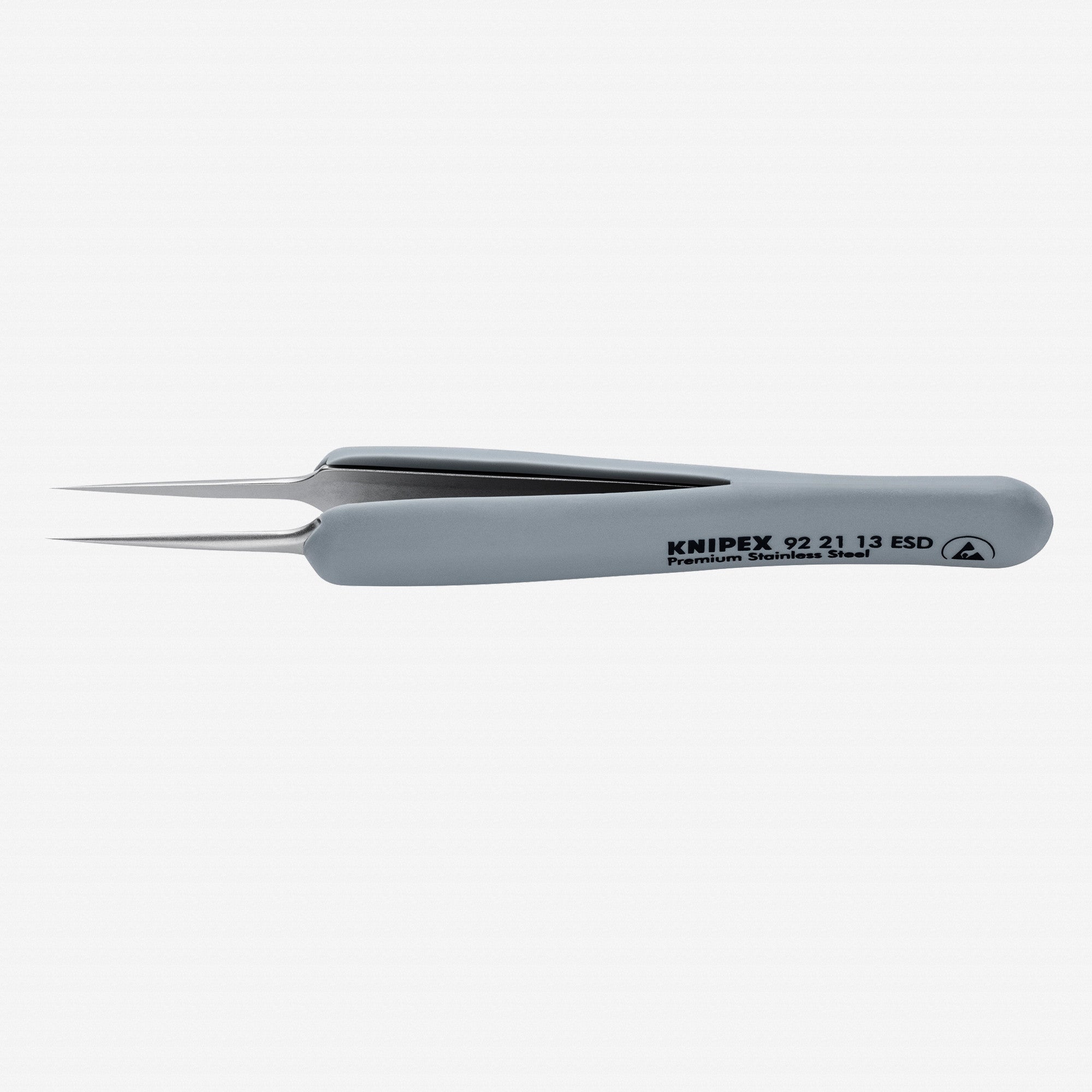 Knipex Extra Fine Stainless Steel ESD Gripping Tweezers, Straight, Needle-Point Tips, 4.5 - 922113ESD - KC Tool