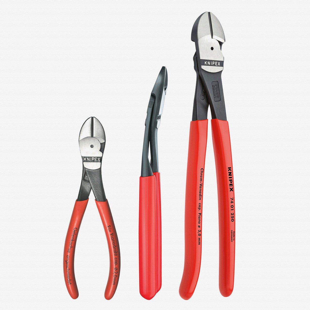 Knipex High Leverage Diagonal Cutters Set - Plastic Grip 6.3", 10", 8" Angled - K002005US - KC Tool
