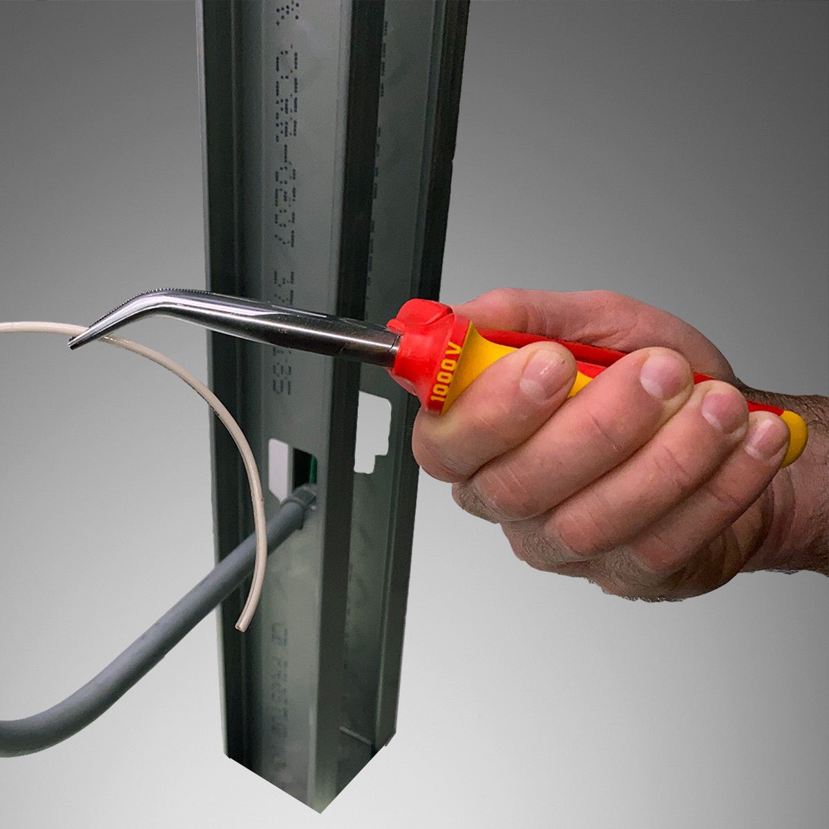 Knipex Insulated VDE Bent Nose Side Cutting Pliers (Stork Beak Pliers) with Chrome Finish - Tethered Attachment - 2626200T - KC Tool