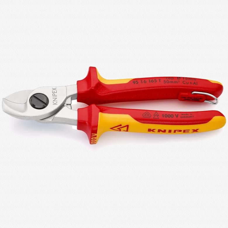 Knipex Insulated VDE Cable Shears with Chrome Finish, 6.5" - Tethered Attachment - 9516165T - KC Tool