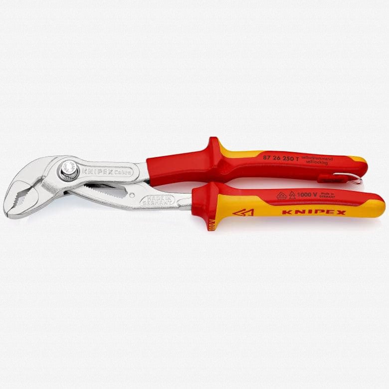 Knipex Insulated VDE Cobra QuickSet Pliers with Chrome Finish, 10" - Tethered Attachment - 8726250T - KC Tool