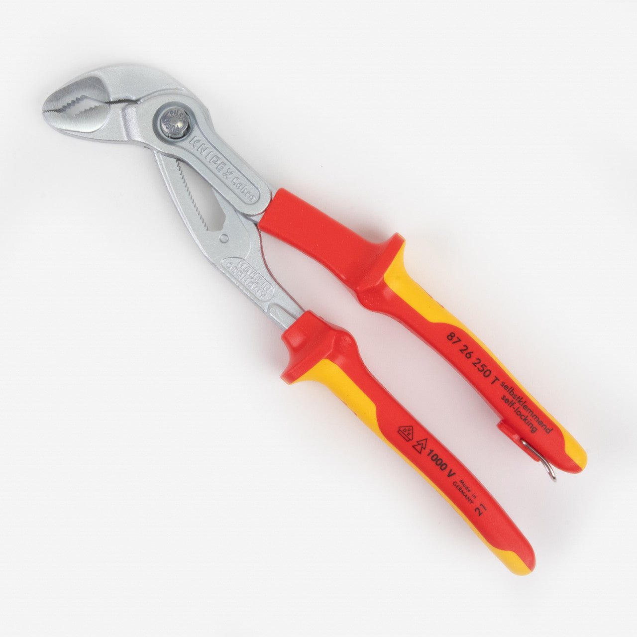 Knipex Insulated VDE Cobra QuickSet Pliers with Chrome Finish, 10" - Tethered Attachment - 8726250T - KC Tool