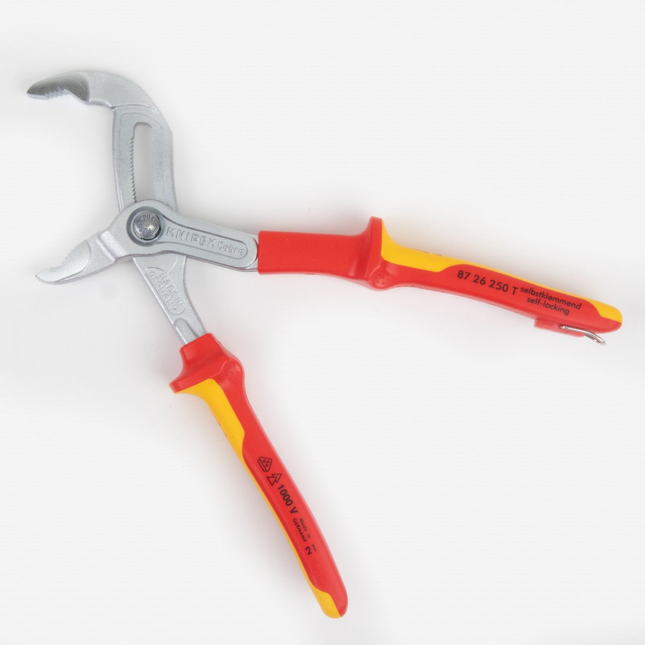 Knipex Insulated VDE Cobra QuickSet Pliers with Chrome Finish, 10" - Tethered Attachment - 8726250T - KC Tool