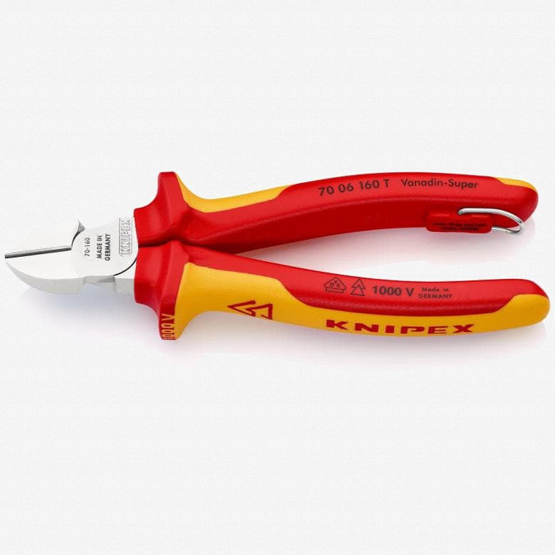 Knipex Insulated VDE Diagonal Cutters with Chrome Finish, 6.3" - Tethered Attachment - 7006160T - KC Tool