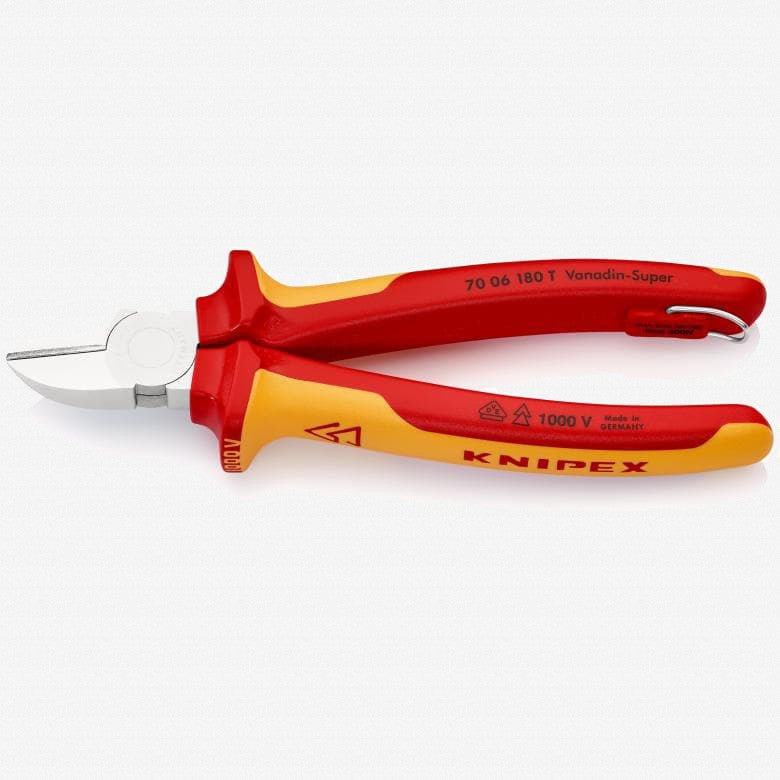 Knipex Insulated VDE Diagonal Cutters with Chrome Finish, 7" - Tethered Attachment - 7006180T - KC Tool