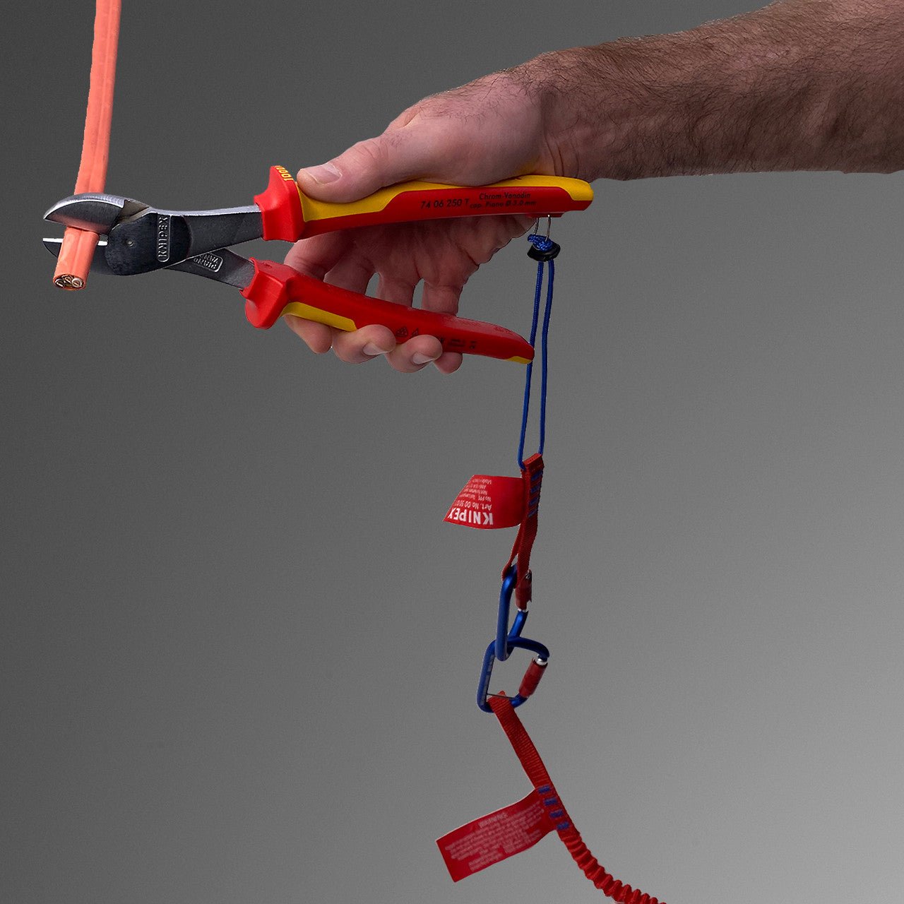 Knipex Insulated VDE High Leverage Diagonal Cutters with Chrome Finish, 10" - Tethered Attachment - 7406250T - KC Tool