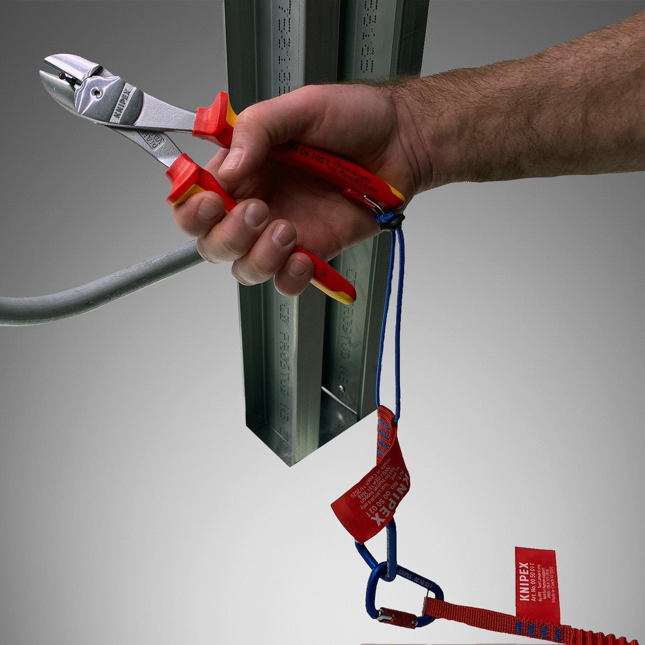 Knipex Insulated VDE High Leverage Diagonal Cutters with Chrome Finish, 8" - Tethered Attachment - 7406200T - KC Tool