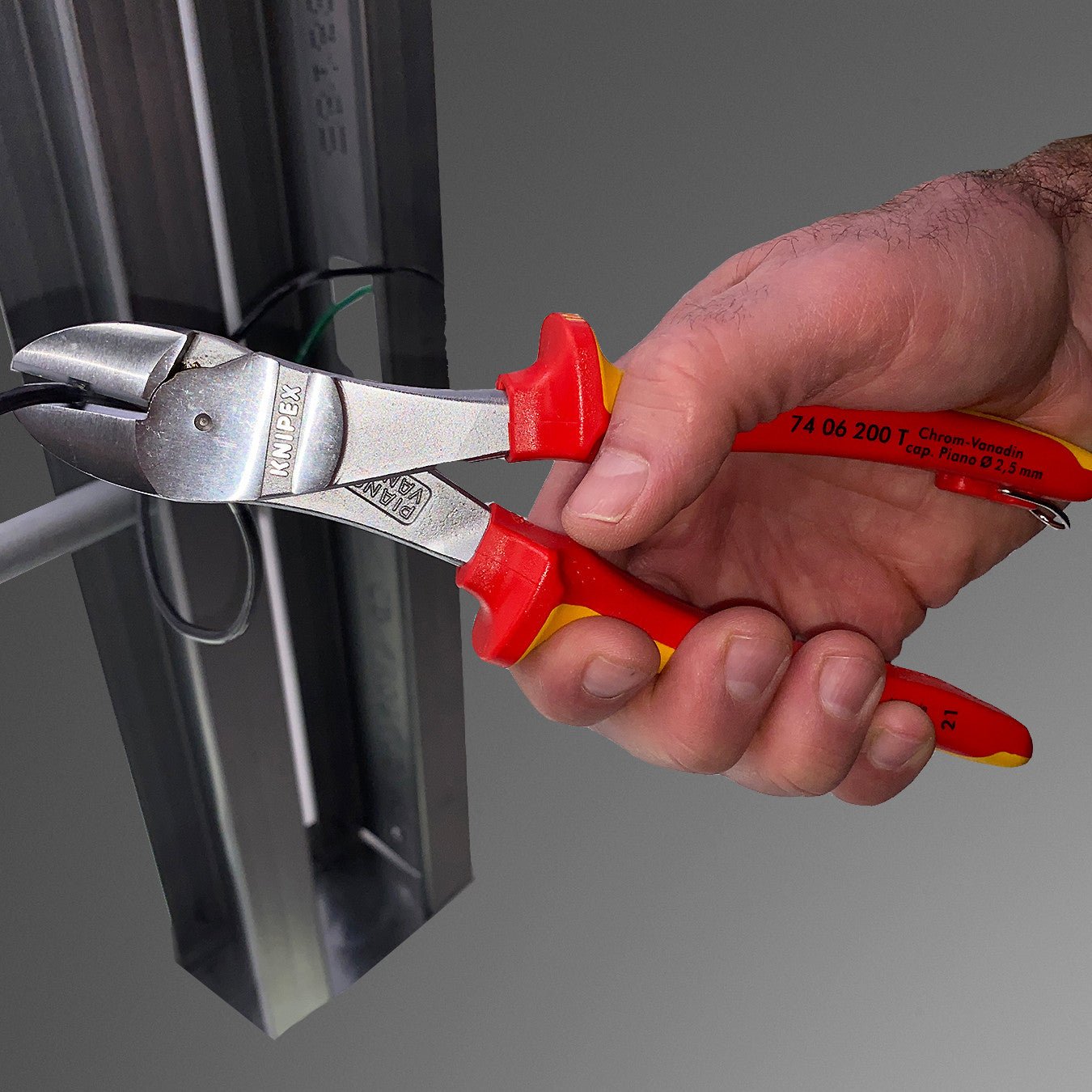 Knipex Insulated VDE High Leverage Diagonal Cutters with Chrome Finish, 8" - Tethered Attachment - 7406200T - KC Tool