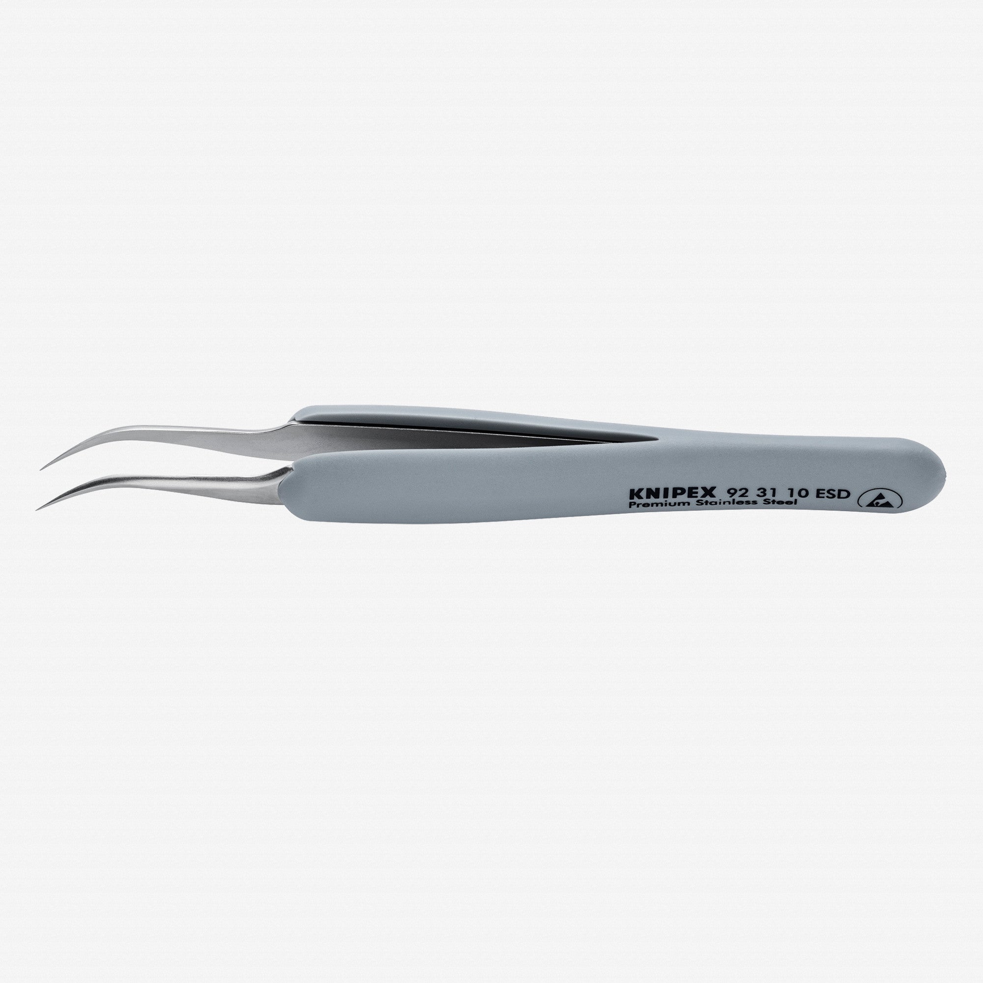 Knipex Stainless Steel ESD Gripping Tweezers, 45 Degree Angled, Needle-Point Tips 4.75" - 923110ESD - KC Tool