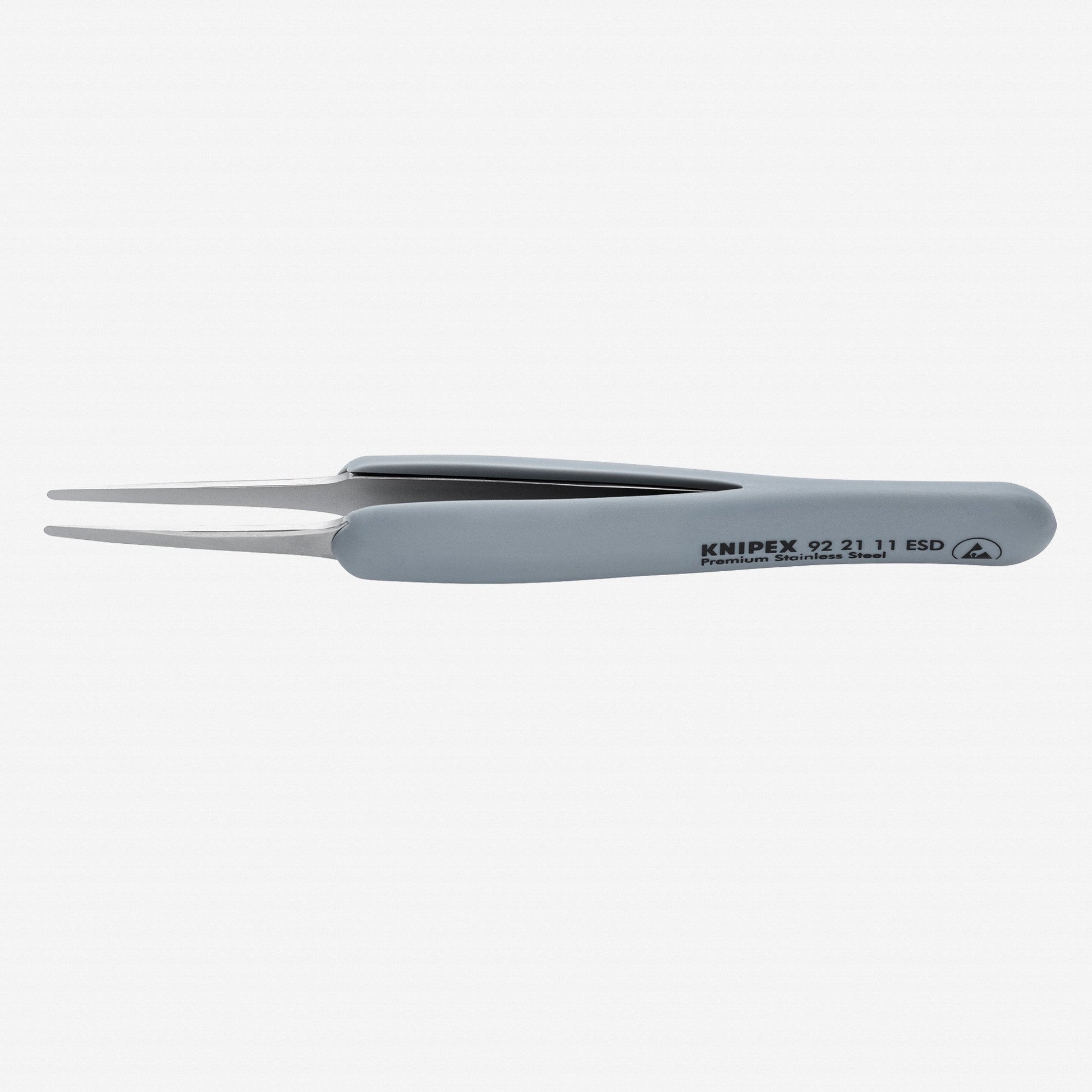 Knipex Stainless Steel ESD Gripping Tweezers, Straight, Blunt Tips 5" - 922111ESD - KC Tool