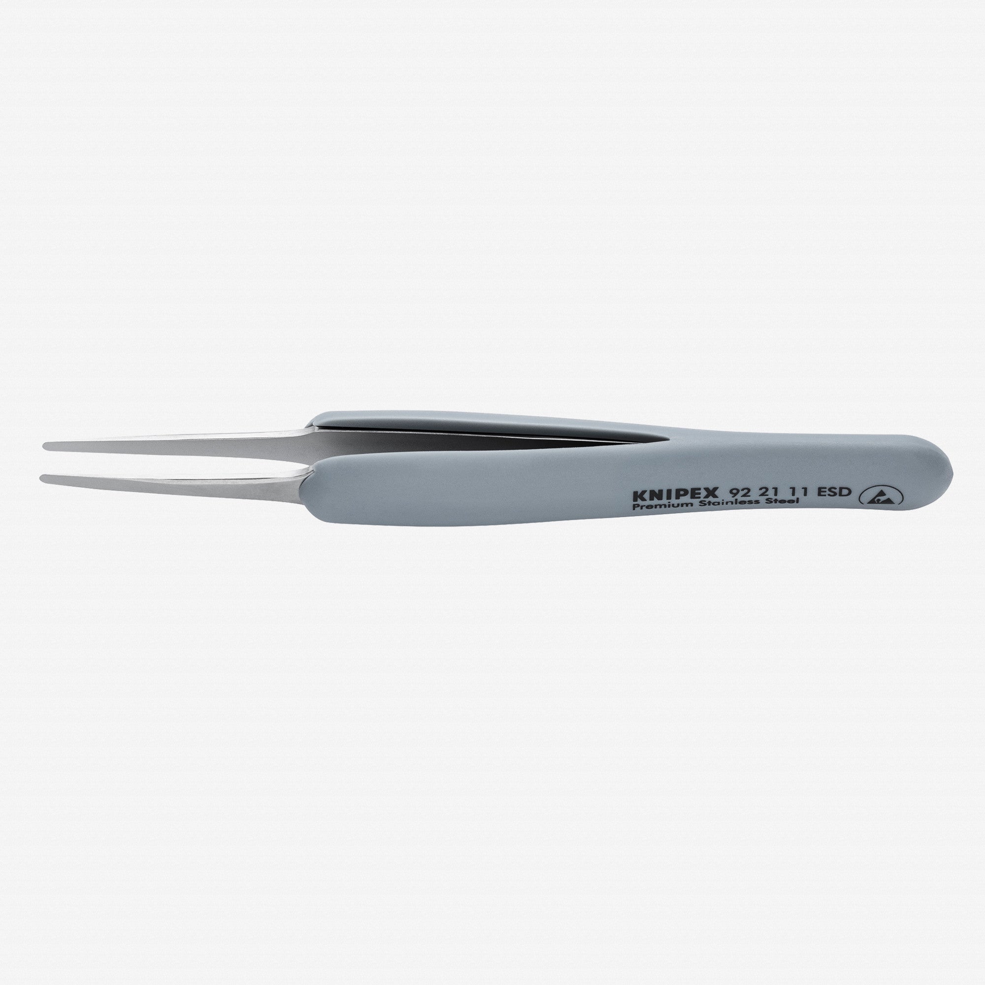 Knipex Stainless Steel ESD Gripping Tweezers, Straight, Blunt Tips 5" - 922111ESD - KC Tool