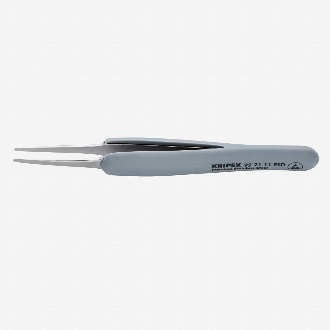 Knipex Stainless Steel ESD Gripping Tweezers, Straight, Blunt Tips 5" - 922111ESD - KC Tool