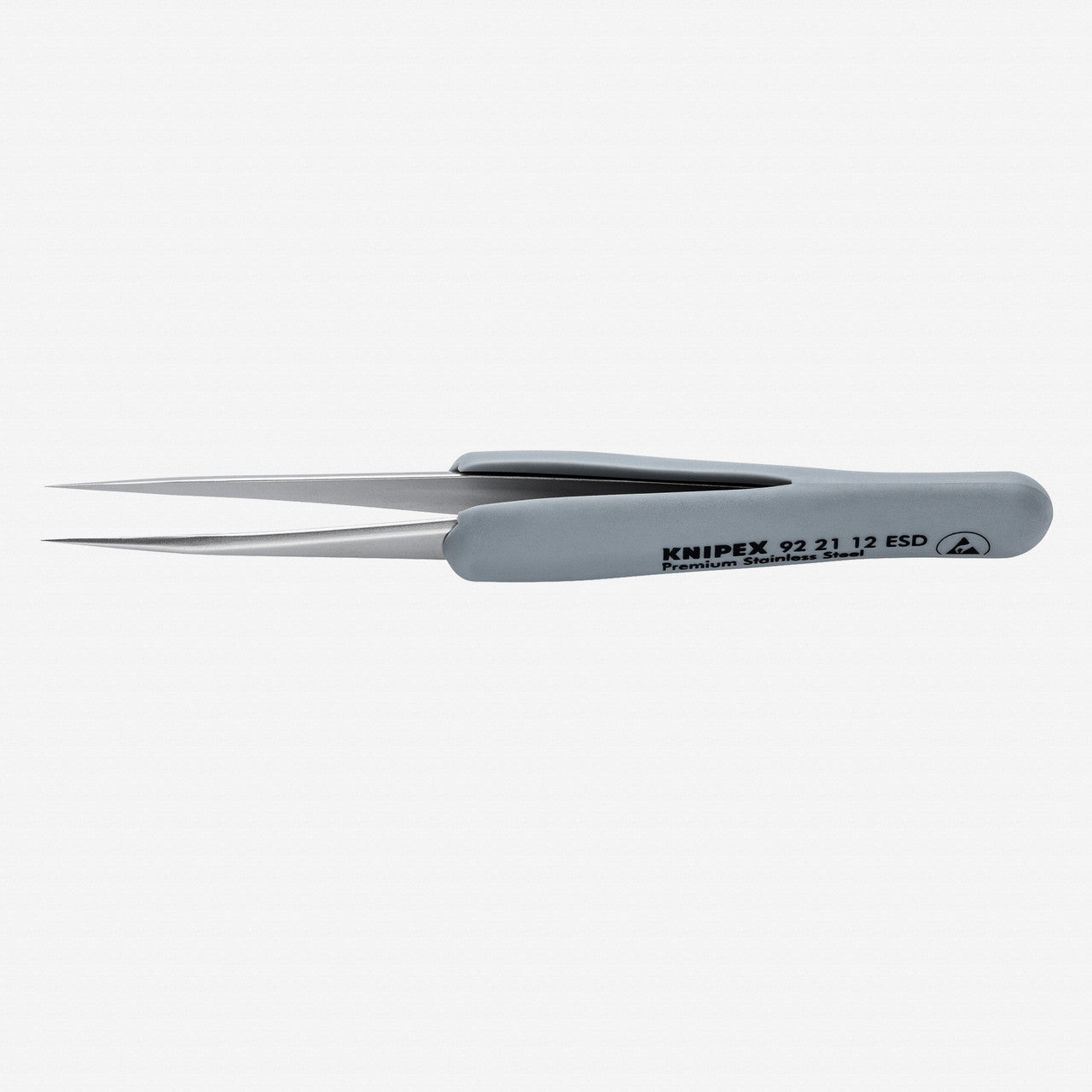 Knipex Stainless Steel ESD Gripping Tweezers, Straight, Needle - Point Tips, 4.5 - 922112ESD - KC Tool