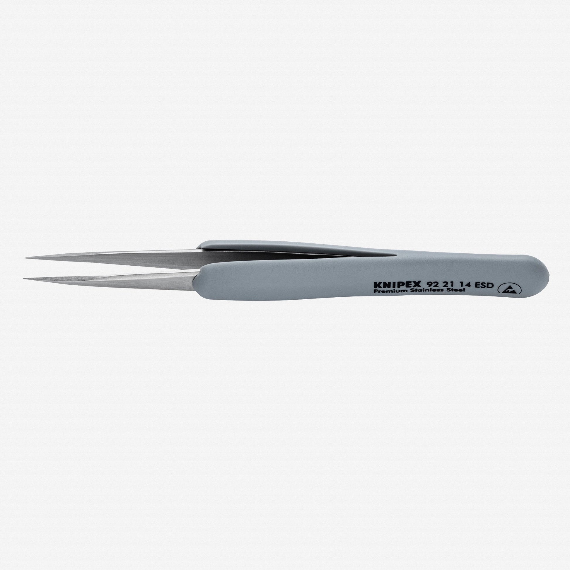 Knipex Stainless Steel ESD Gripping Tweezers, Straight, Needle-Point Tips 5.25" - 922114ESD - KC Tool