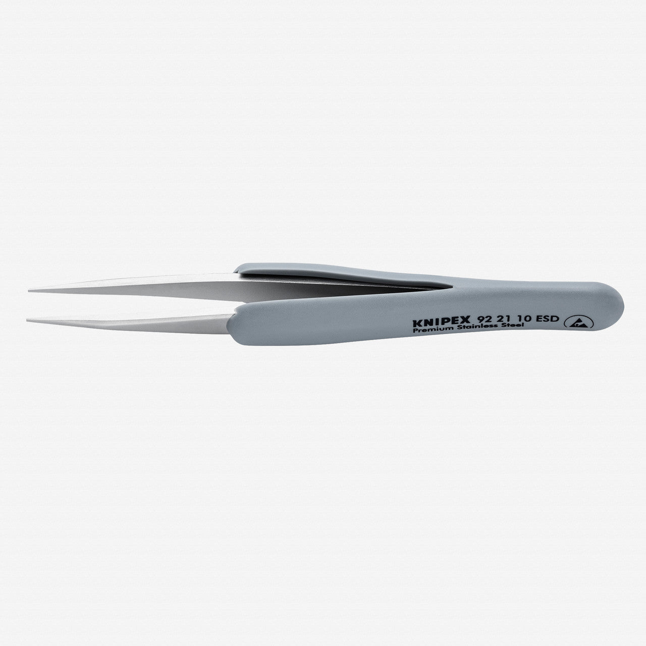 Knipex Stainless Steel ESD Gripping Tweezers, Straight, Pointed Tips 5" - 922110ESD - KC Tool