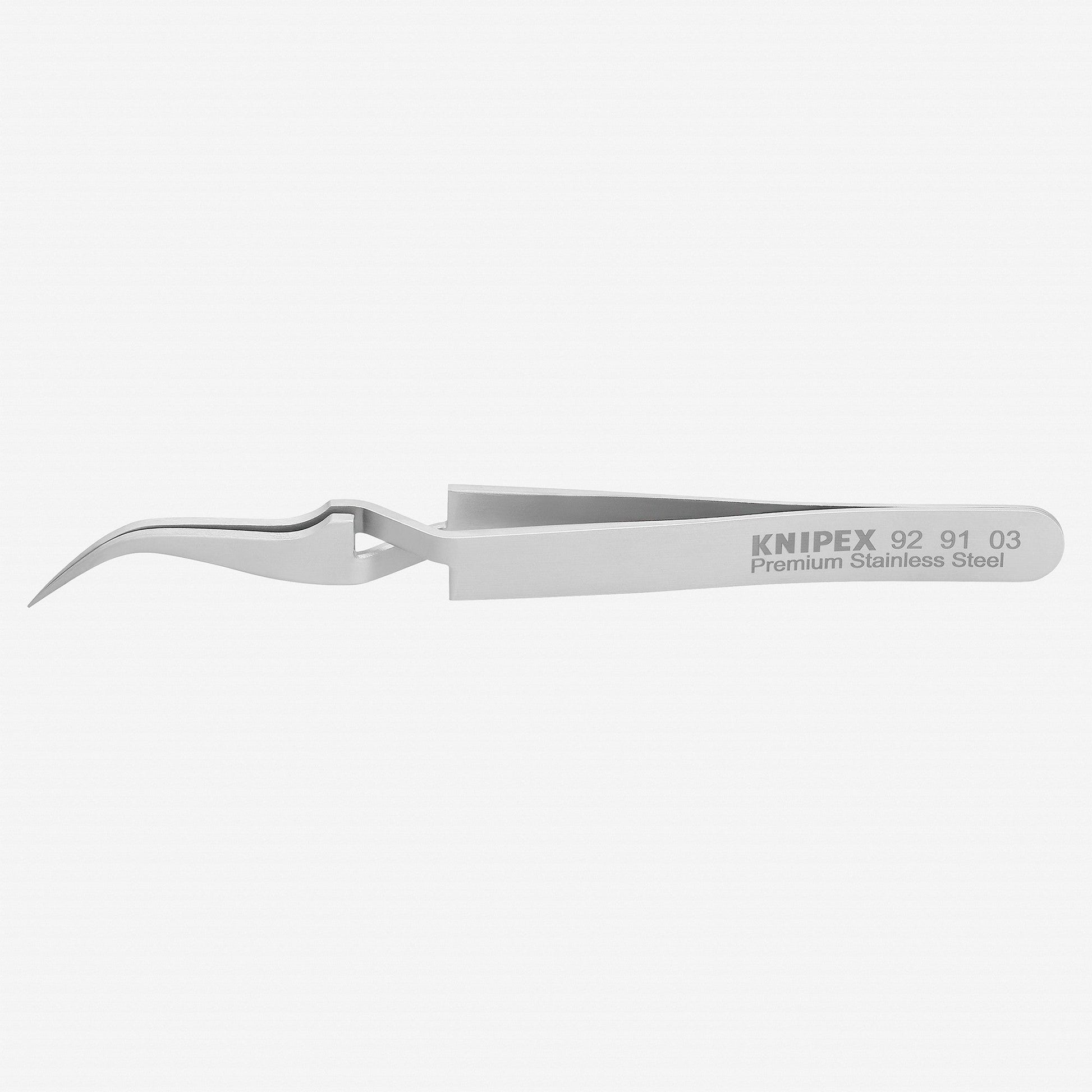 Knipex Stainless Steel Gripping Cross-Over Tweezers, Angled, Needle-Point Tips, 4.5" - 929103 - KC Tool