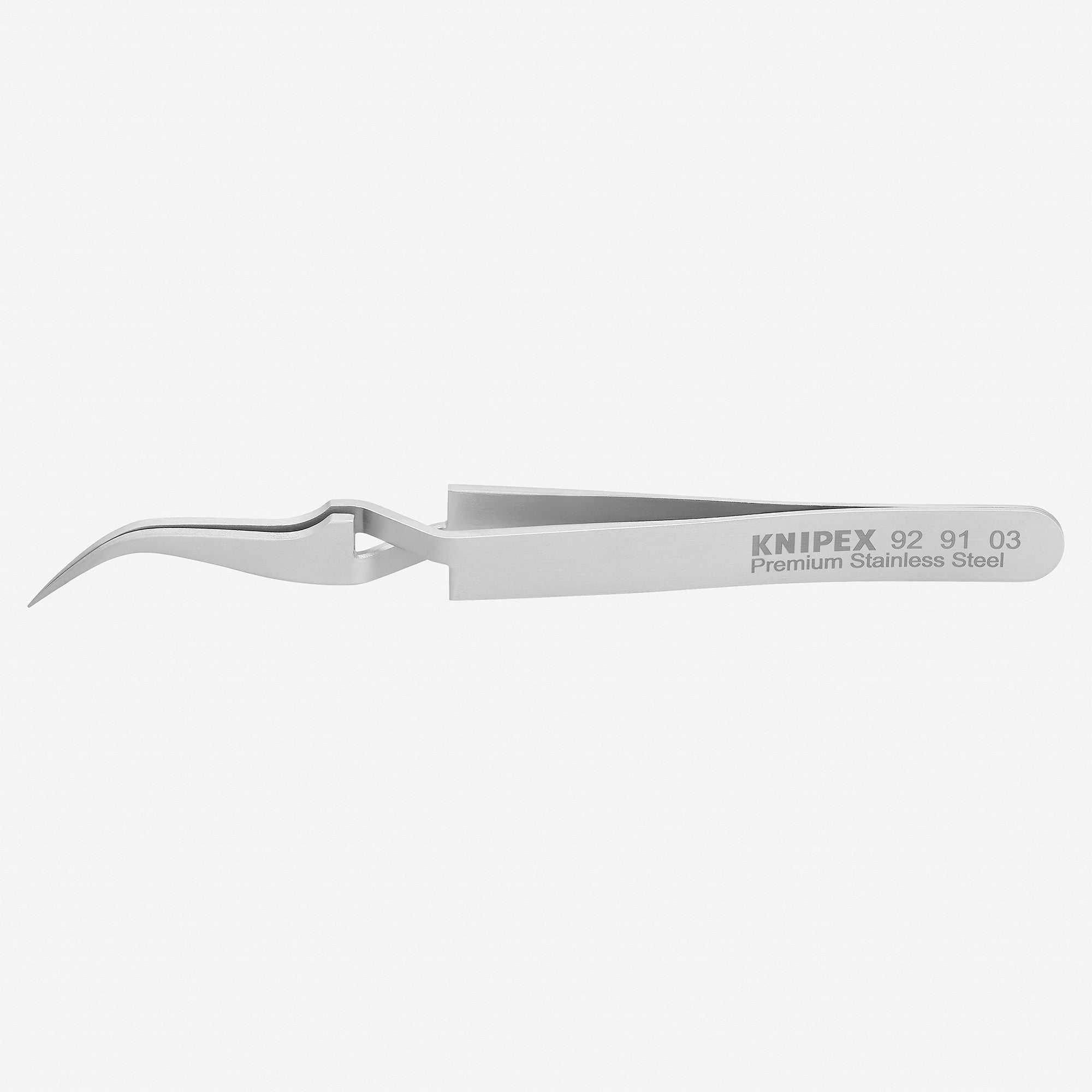 Knipex Stainless Steel Gripping Cross-Over Tweezers, Angled, Needle-Point Tips, 4.5" - 929103 - KC Tool