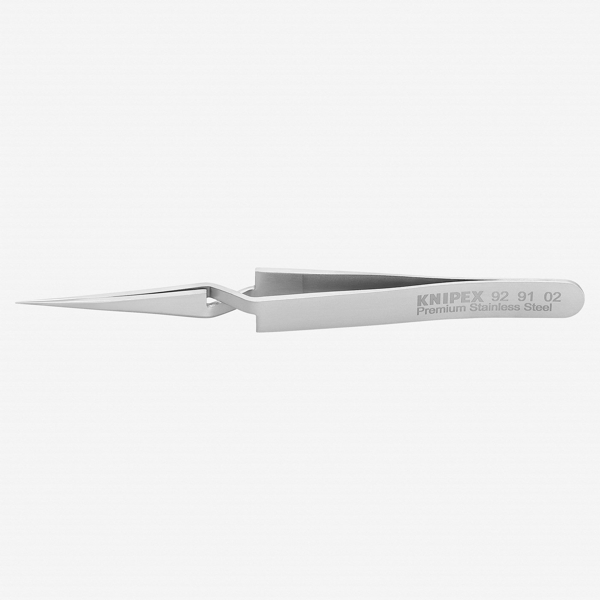 Knipex Stainless Steel Gripping Cross-Over Tweezers, Needle-Point Tips, 4.75" - 929102 - KC Tool
