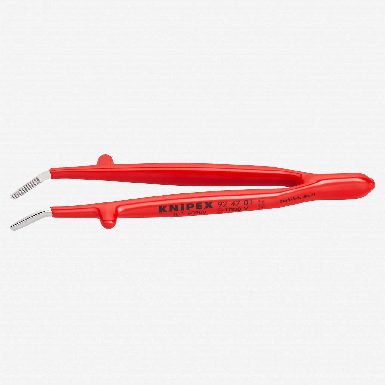 Knipex Stainless Steel Gripping Tweezers, Angled, 1000V Insulated, 5.5" - 924701 - KC Tool