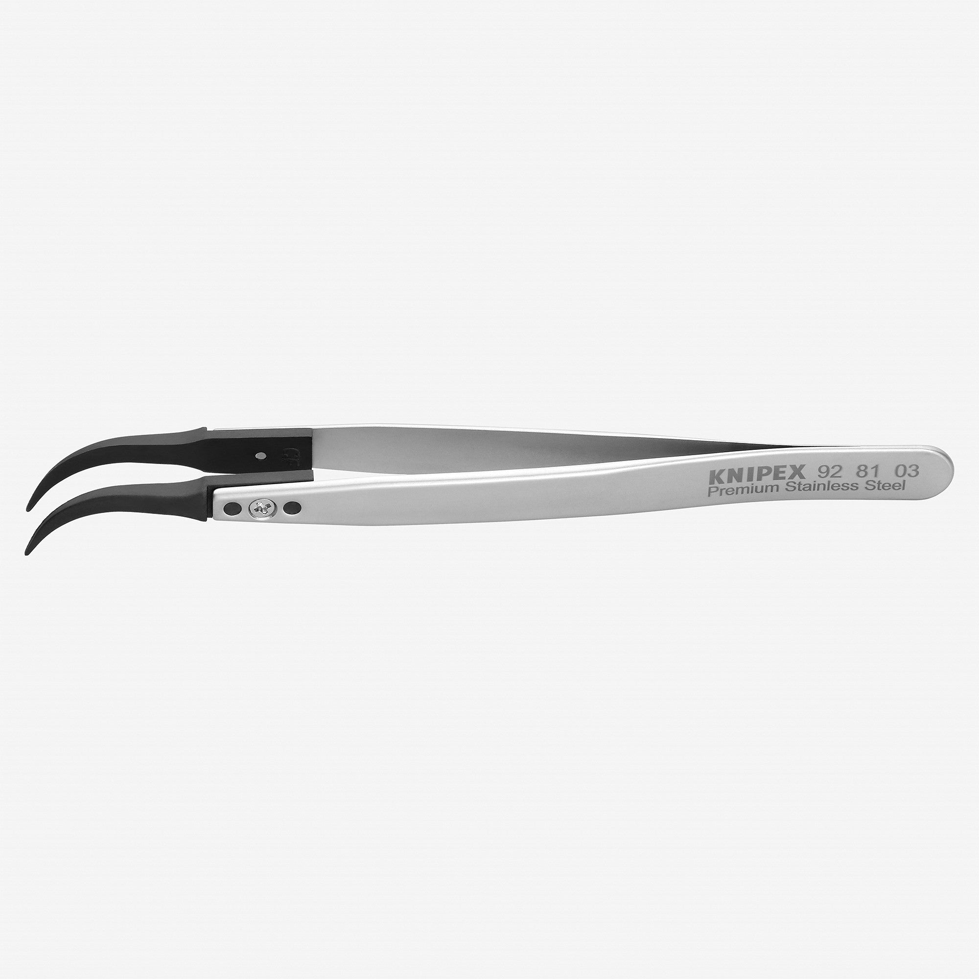 Knipex Stainless Steel Gripping Tweezers, Angled-Pointed, Replaceable ESD Tips, 5.25" - 928103 - KC Tool