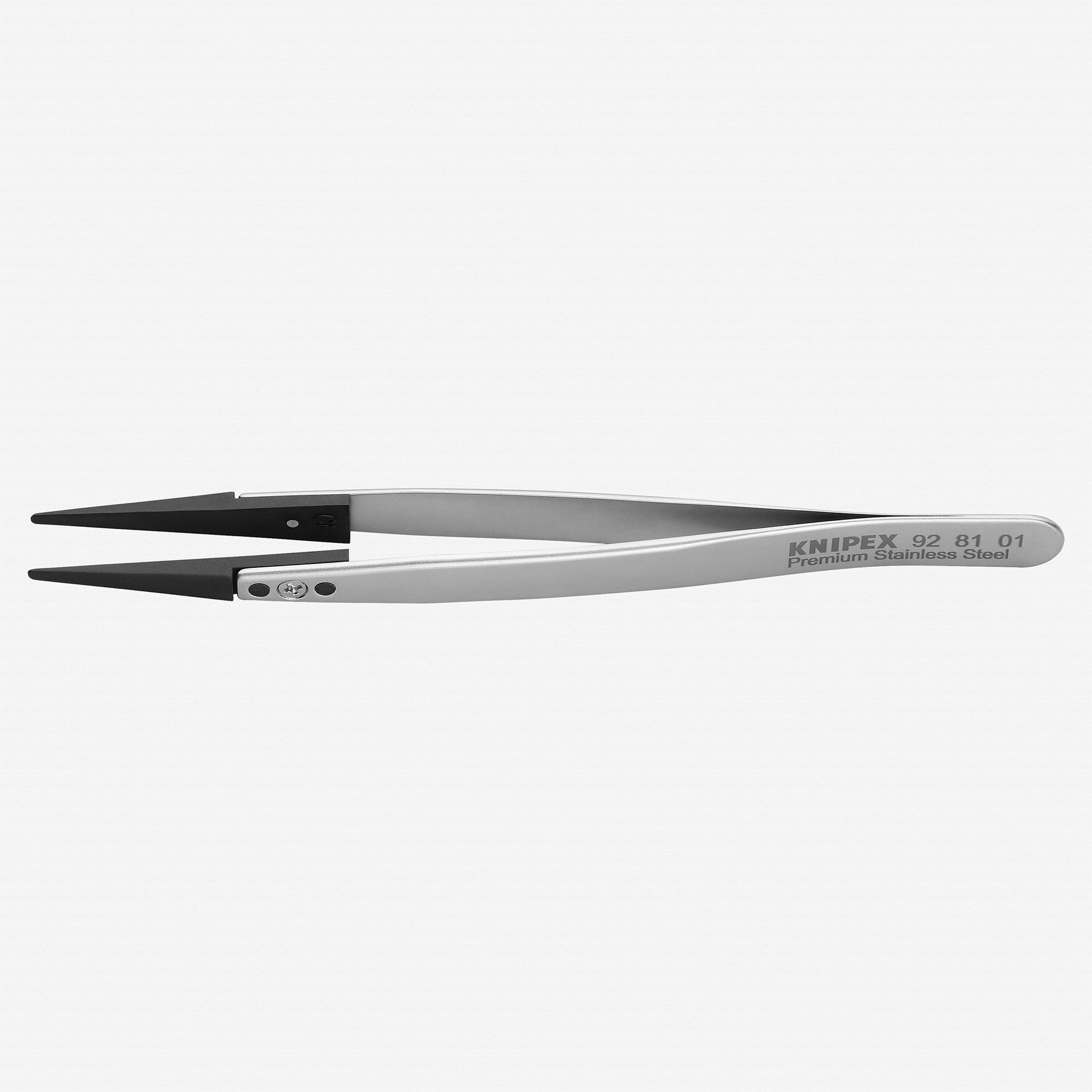 Knipex Stainless Steel Gripping Tweezers, Replaceable ESD Tips, 5.25" - Blunt 01 - 928101 - KC Tool