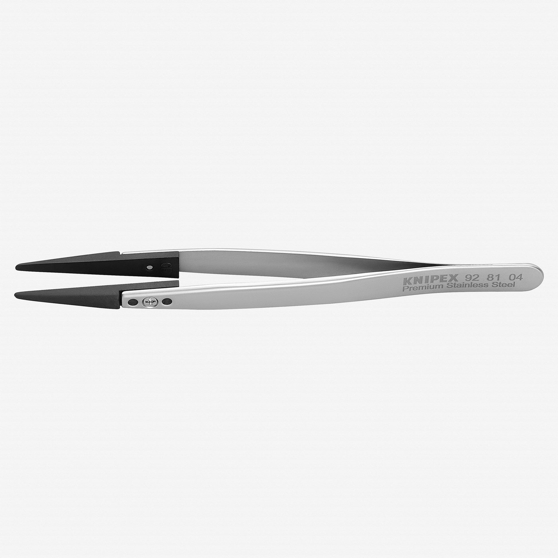 Knipex Stainless Steel Gripping Tweezers, Replaceable ESD Tips, 5.25" - Blunt 04 - 928104 - KC Tool