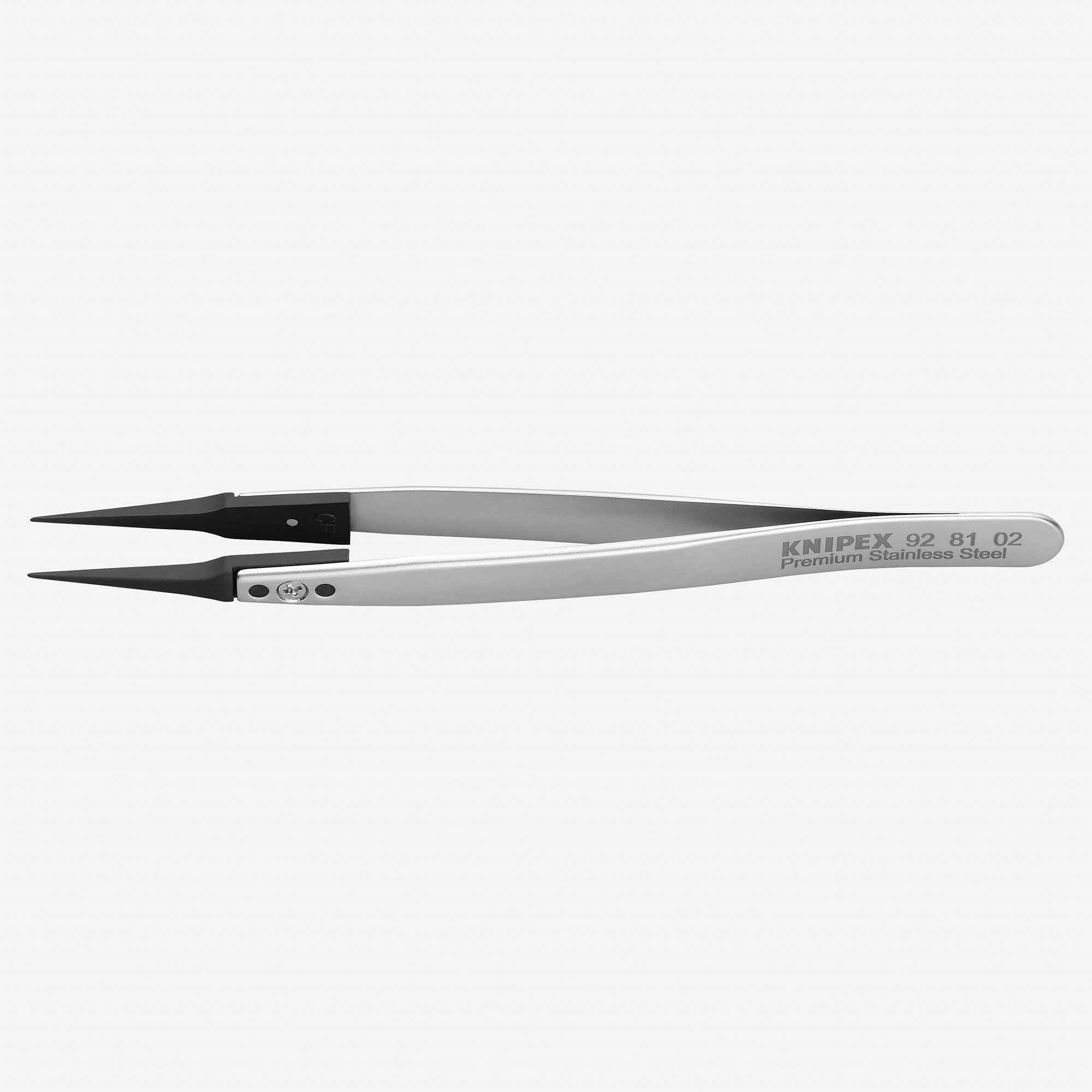 Knipex Stainless Steel Gripping Tweezers, Replaceable ESD Tips, 5.25" - Pointed 02 - 928102 - KC Tool