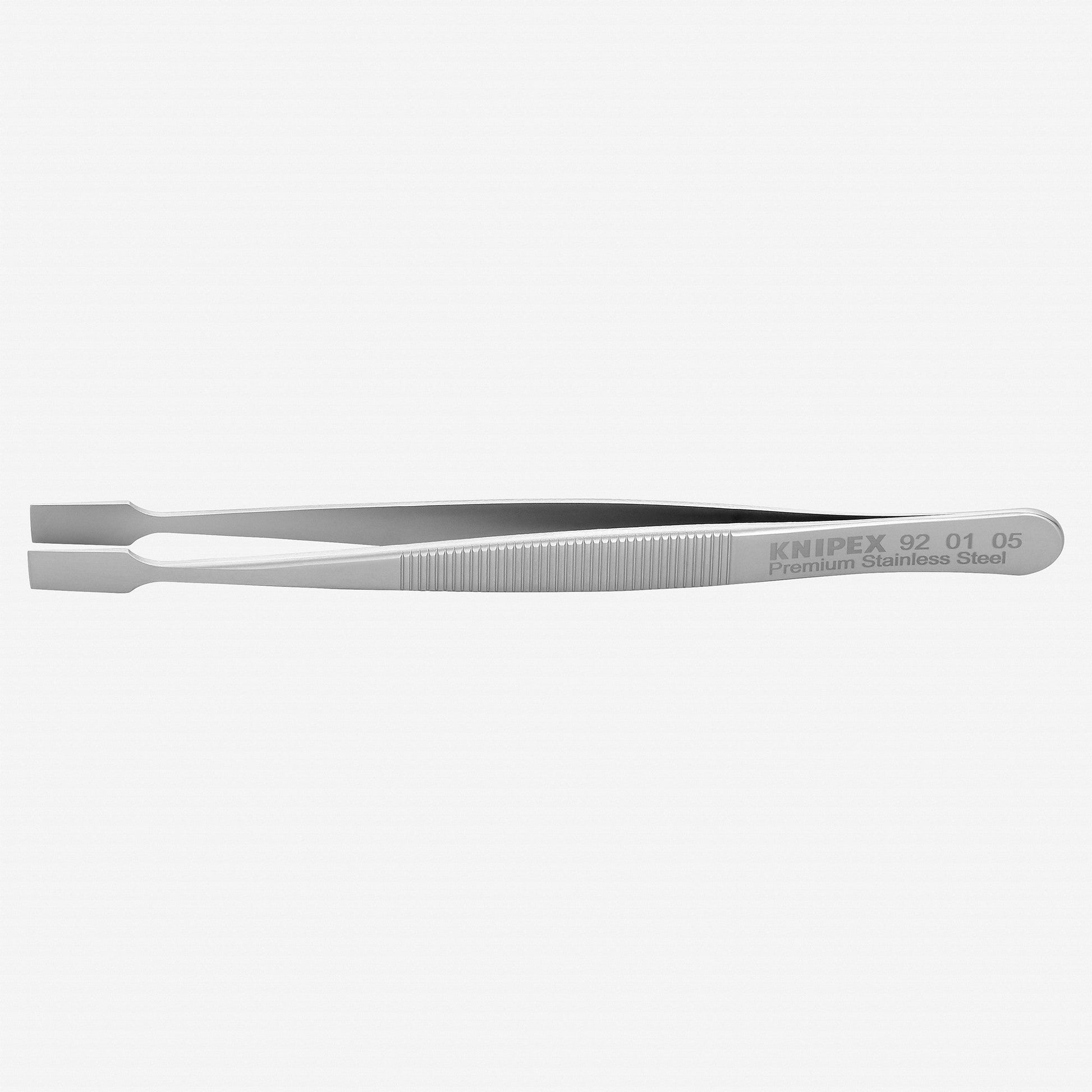 Knipex Stainless Steel Gripping Tweezers, Wide Blunt Tips, 4.75" - 920105 - KC Tool