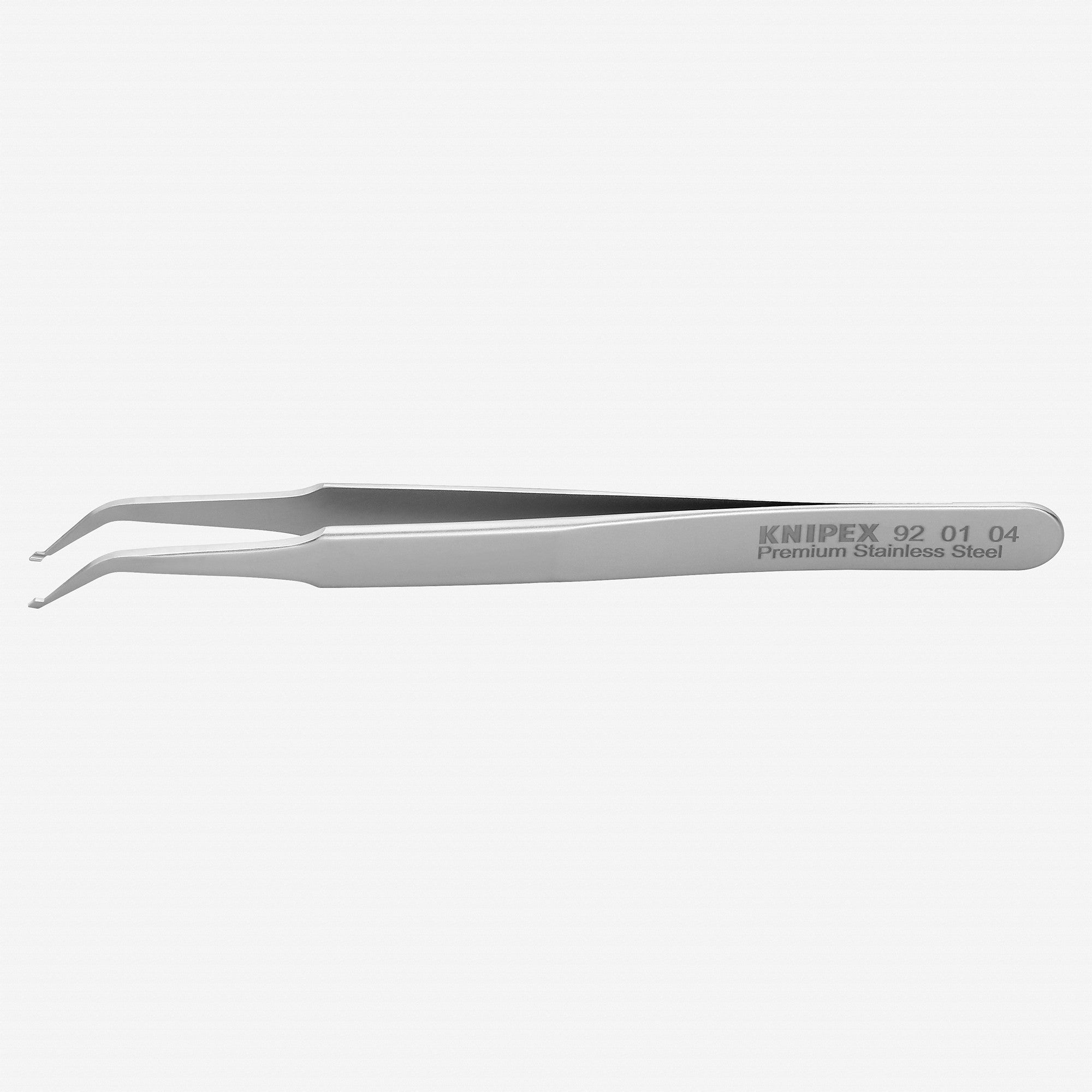Knipex Stainless Steel SMD Positioning Tweezers, Angled, 4.5", Shaped Tips - 920104 - KC Tool