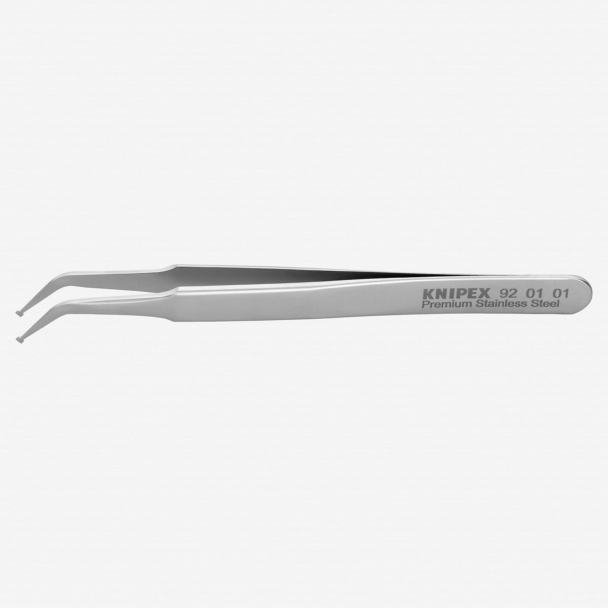 Knipex Stainless Steel SMD Positioning Tweezers, Angled, 4.5", Straight Tips - 920101 - KC Tool