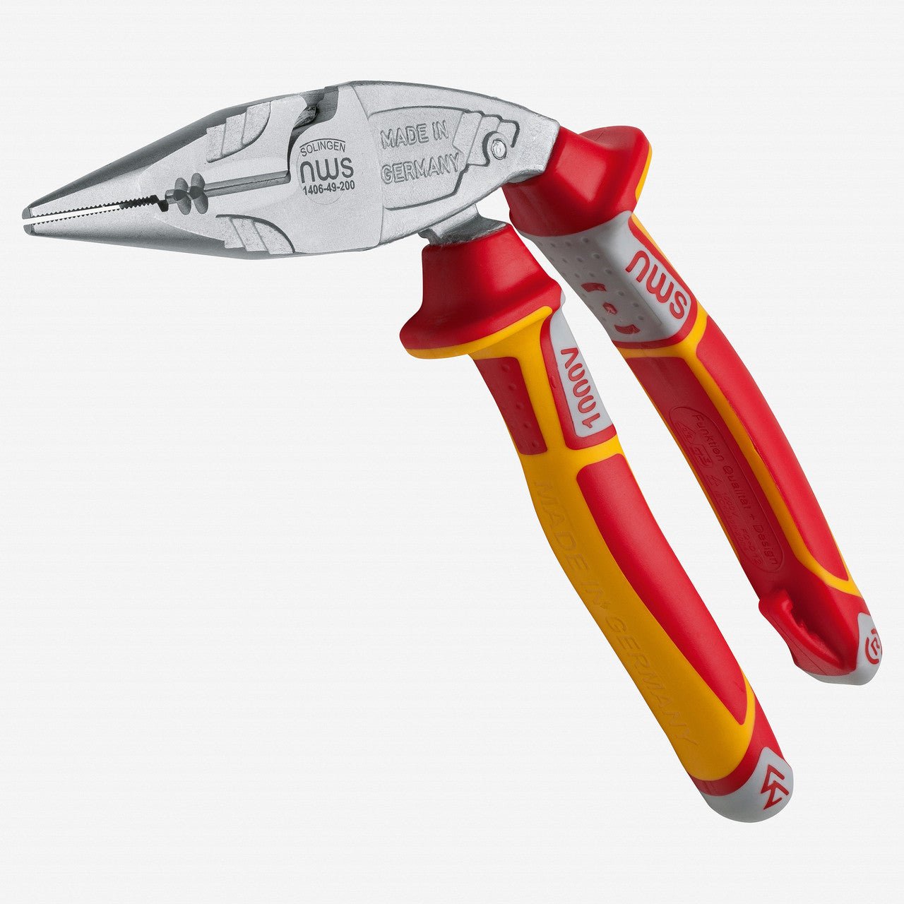 NWS 1406 - 49 - VDE - 200 8" Ergonomic Electrician's Pliers ErgoMulti VDE - Matte Chromium - SoftGripp, Tethered Attachment - N-1406-49-VDE-200 - KC Tool