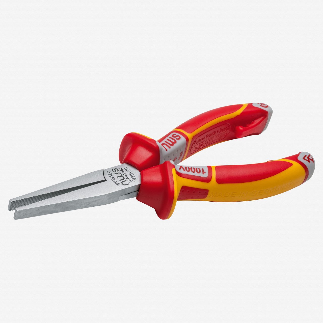 NWS 6.25" Long Flat Nose Pliers VDE - Matte Chromium - SoftGripp, Tethered Attachment - N-124-49-VDE-160 - KC Tool