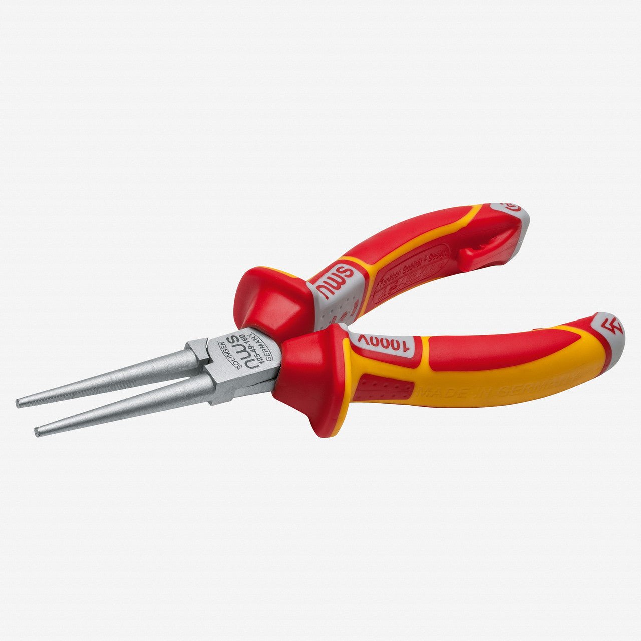 NWS 6.25" Long Round Nose Pliers VDE - Matte Chromium - SoftGripp, Tethered Attachment - N-125-49-VDE-160 - KC Tool