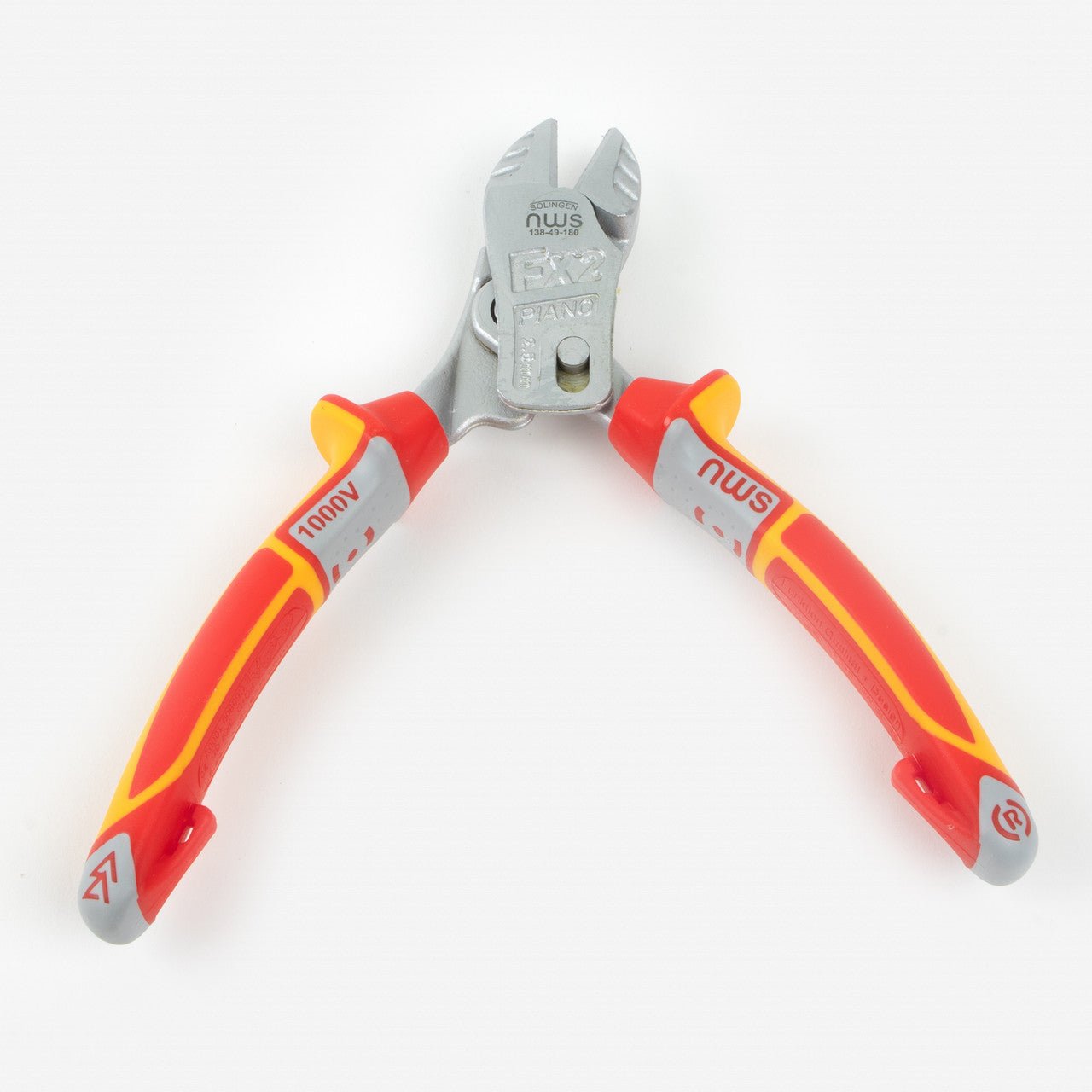 NWS 7" Heavy Duty Lever Side Cutter FantasticoPlus VDE - Matte Chromium - SoftGripp, Tethered Attachment - N-138-49-VDE-180 - KC Tool