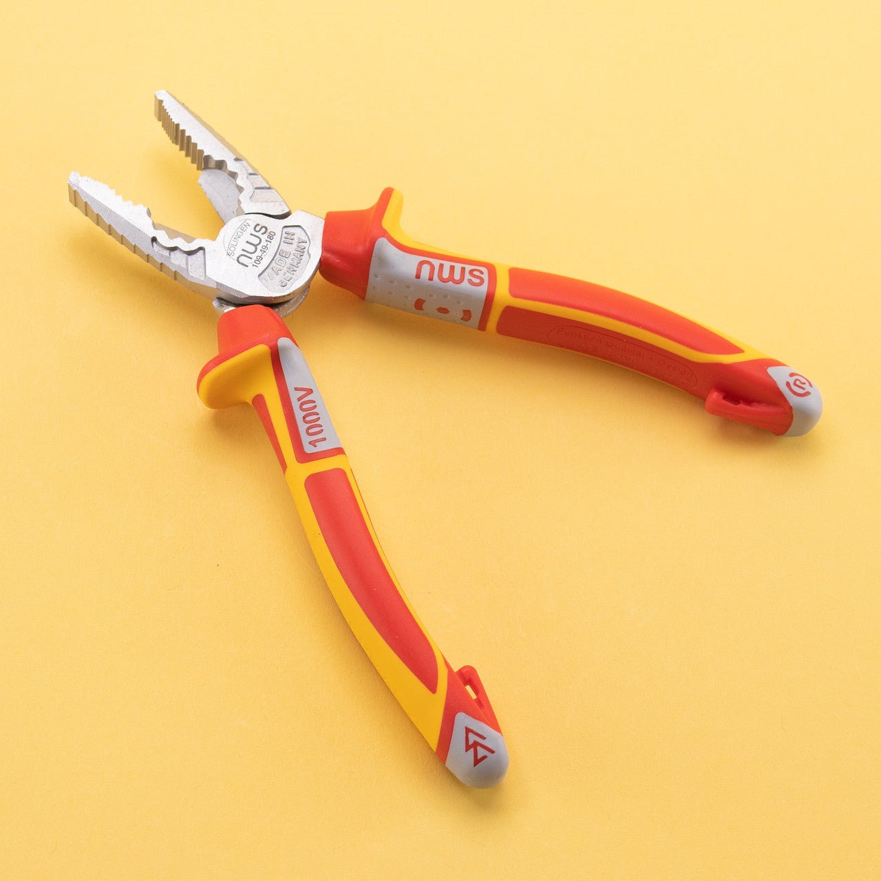 NWS 7" High Leverage Combination Pliers CombiMax VDE - Matte Chromium - SoftGripp, Tethered Attachment - N-109-49-VDE-180 - KC Tool