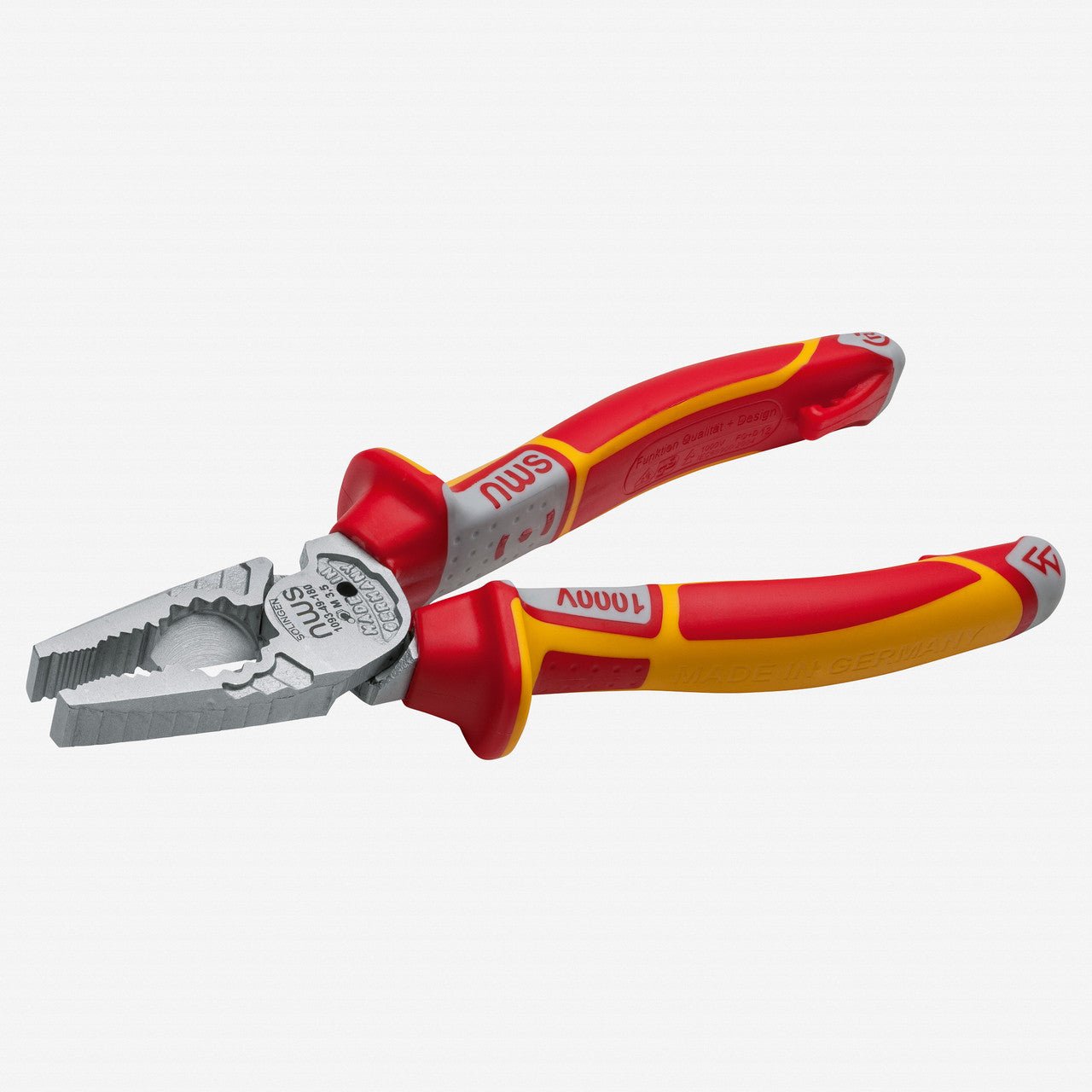 NWS 7" High Leverage Combination Pliers CombiMax+ VDE - Matte Chromium - SoftGripp, Tethered Attachment - N-1093-49-VDE-180 - KC Tool