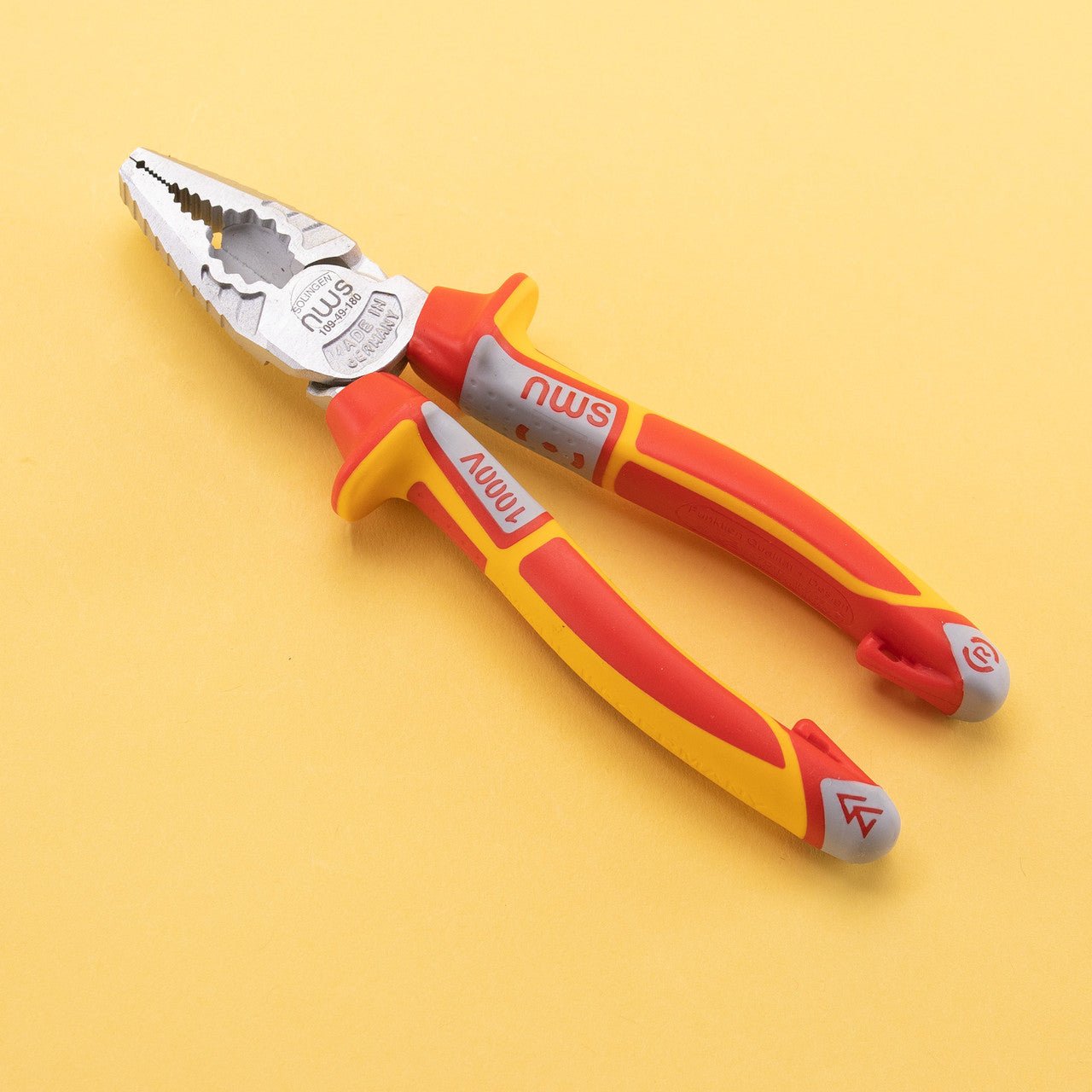 NWS 7" High Leverage Combination Pliers CombiMax VDE - Matte Chromium - SoftGripp, Tethered Attachment - N-109-49-VDE-180 - KC Tool