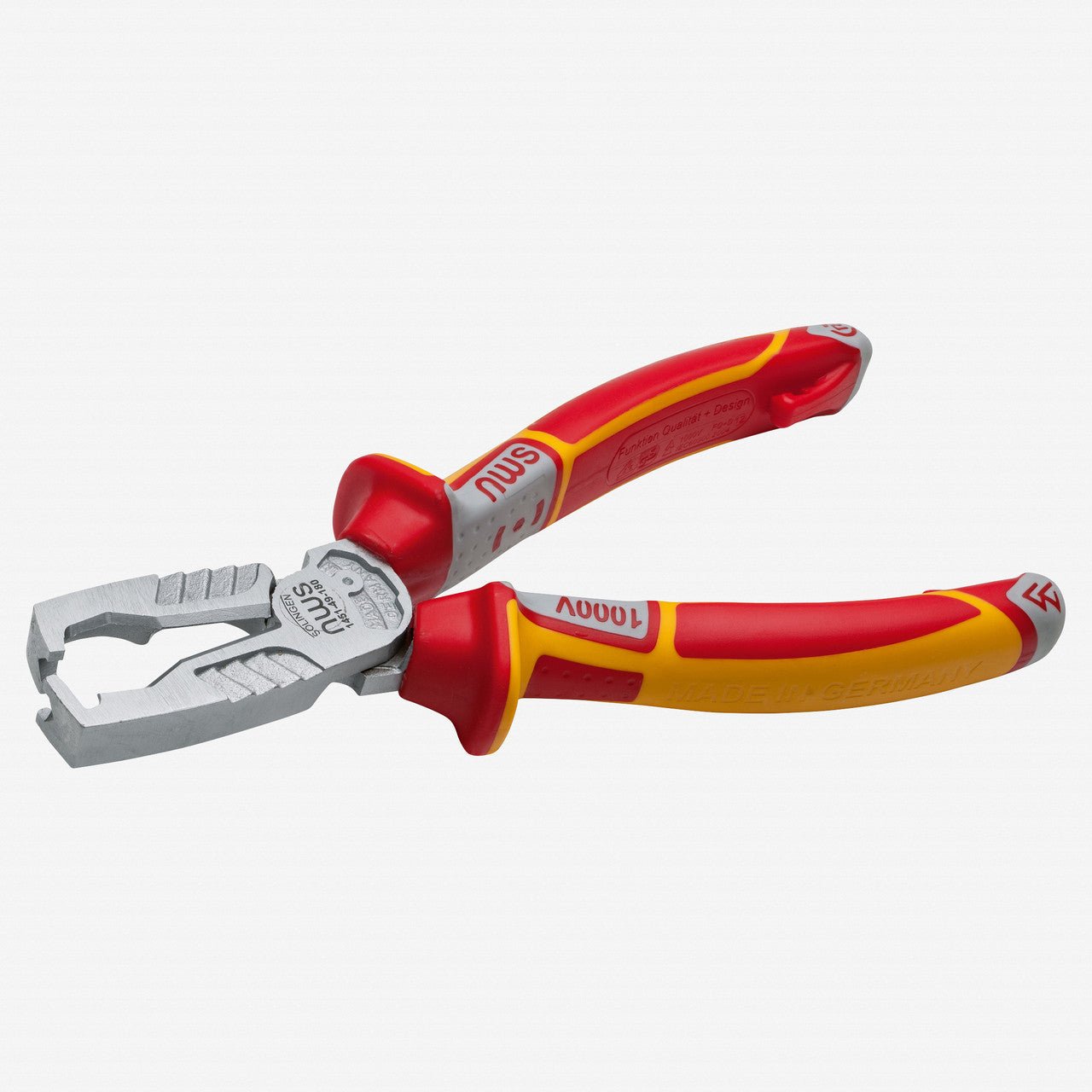 NWS 7" Multifunctional Wire Stripping Pliers MultiCutter VDE - Matte Chromium - SoftGripp, Tethered Attachment - N-1451-49-VDE-180 - KC Tool