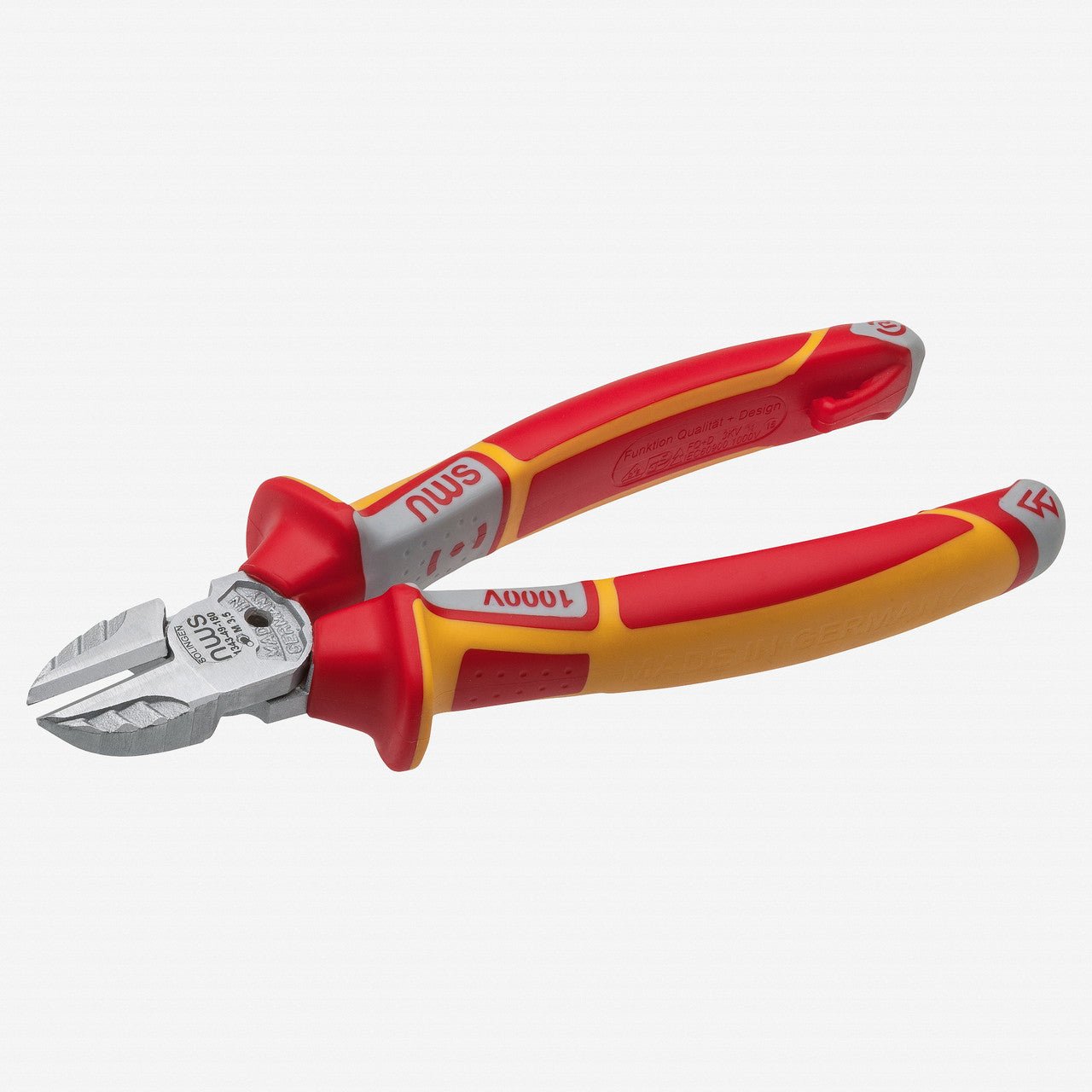 NWS 7" Side Cutter+ VDE - Matte Chromium - SoftGripp, Tethered Attachment - N-1343-49-VDE-180 - KC Tool