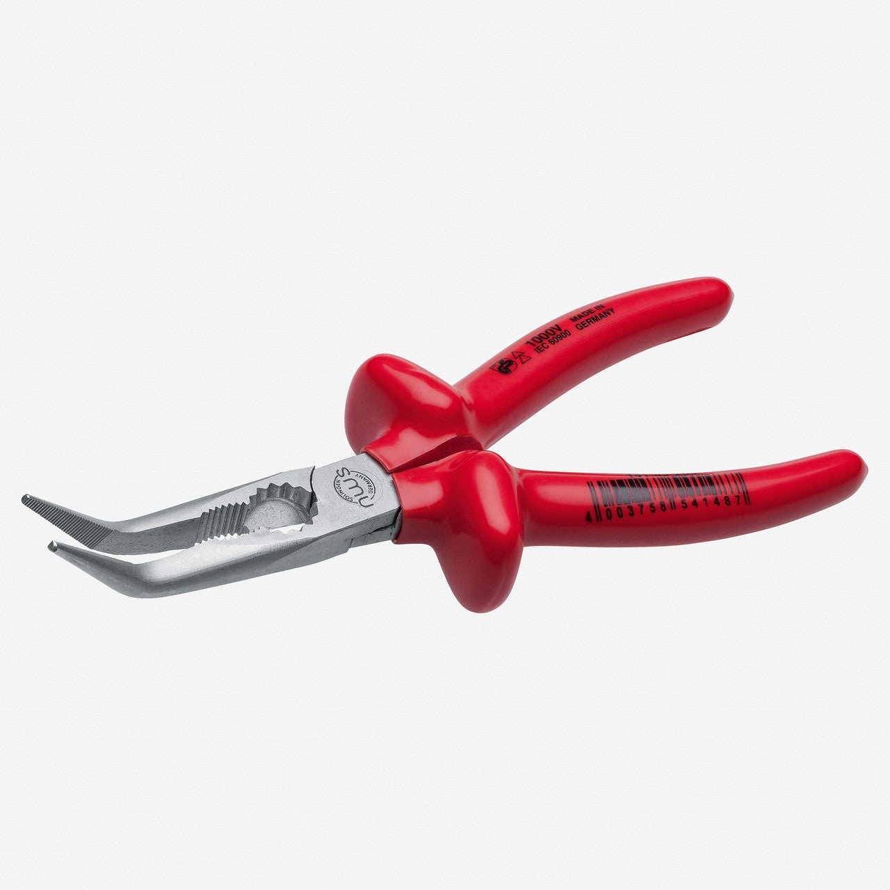 NWS 8" Chain Nose Pliers (Radio Pliers), Angled 45 deg 1000V - Matte Chromium - Plastic Grip - N-141-43-205 - KC Tool