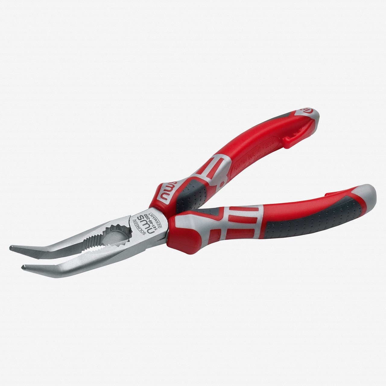 NWS 8" Chain Nose Pliers (Radio Pliers), angled 45 deg - Matte Chromium - SoftGripp, Tethered Attachment - N-141-49-205 - KC Tool