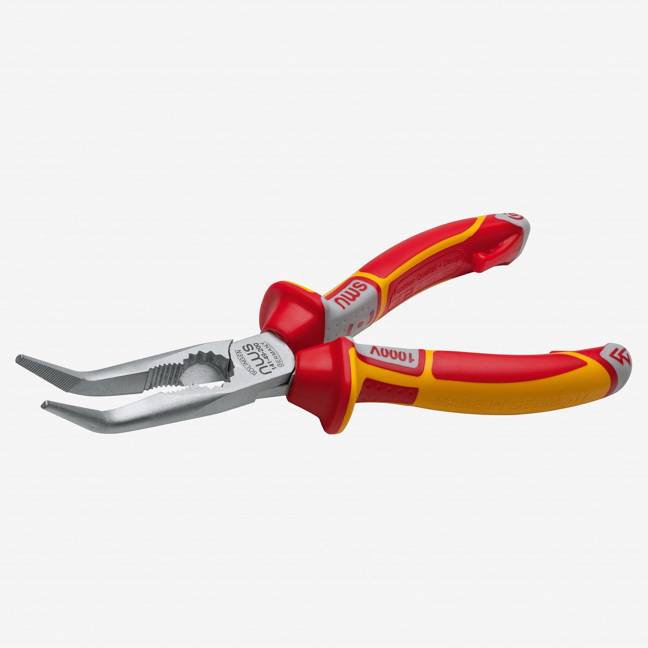NWS 8" Chain Nose Pliers (Radio Pliers), angled 45 deg VDE - Matte Chromium - SoftGripp, Tethered Attachment - N-141-49-VDE-205 - KC Tool