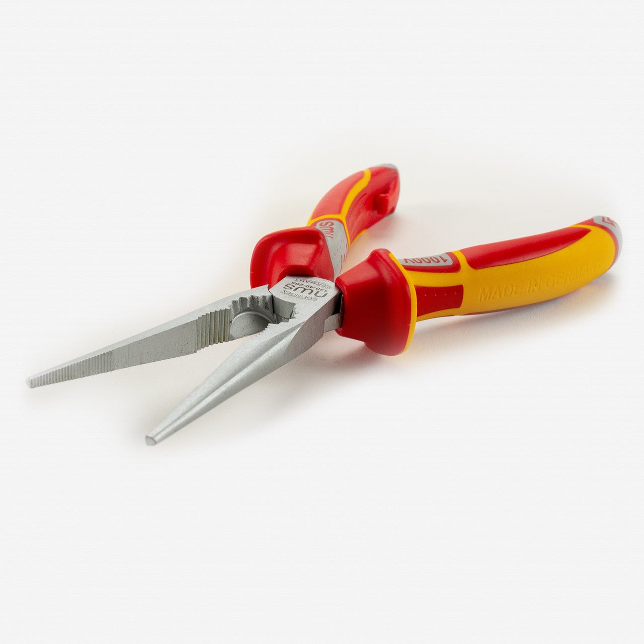 NWS 8" Chain Nose Pliers (Radio Pliers) VDE - Matte Chromium - SoftGripp, Tethered Attachment - N-140-49-VDE-205 - KC Tool