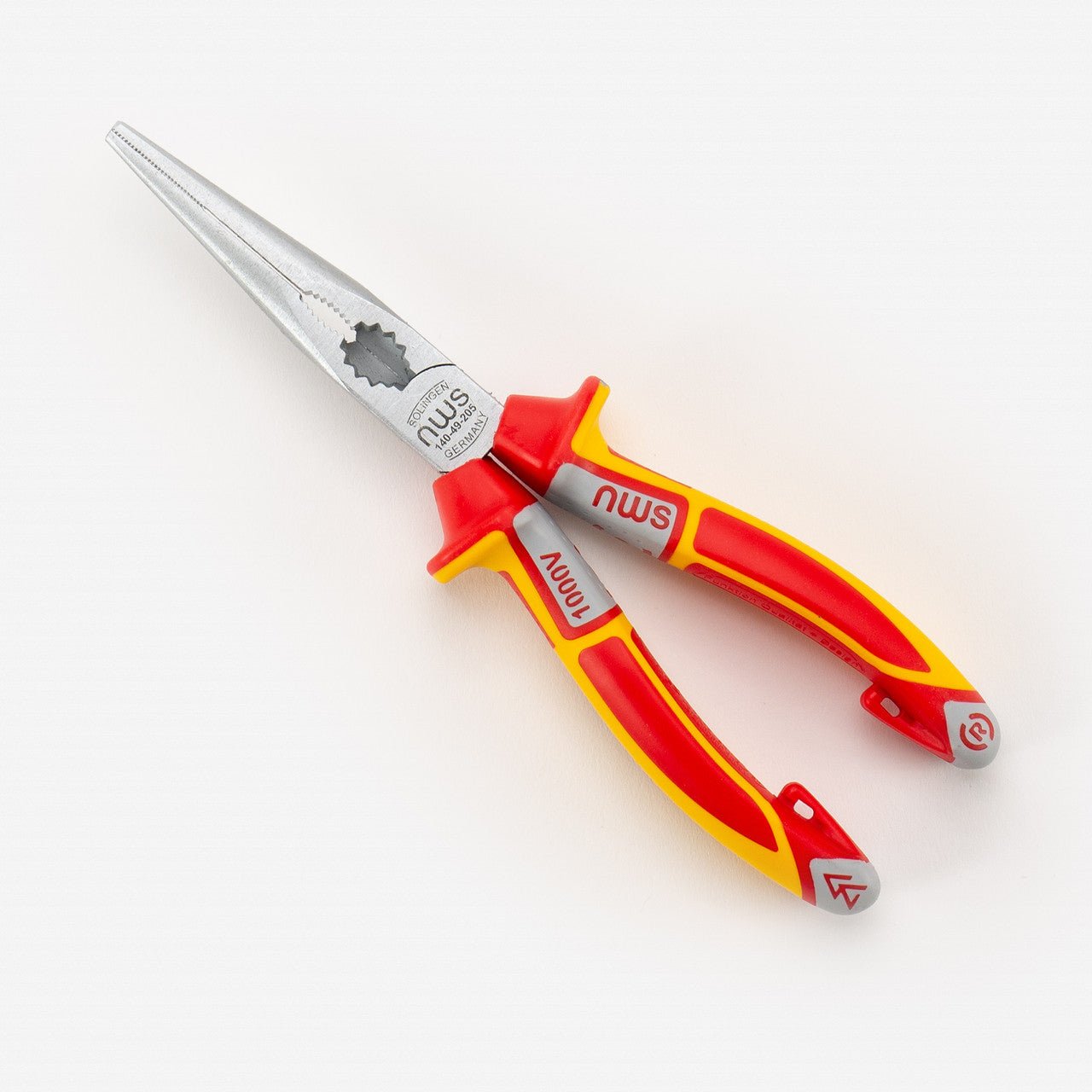NWS 8" Chain Nose Pliers (Radio Pliers) VDE - Matte Chromium - SoftGripp, Tethered Attachment - N-140-49-VDE-205 - KC Tool