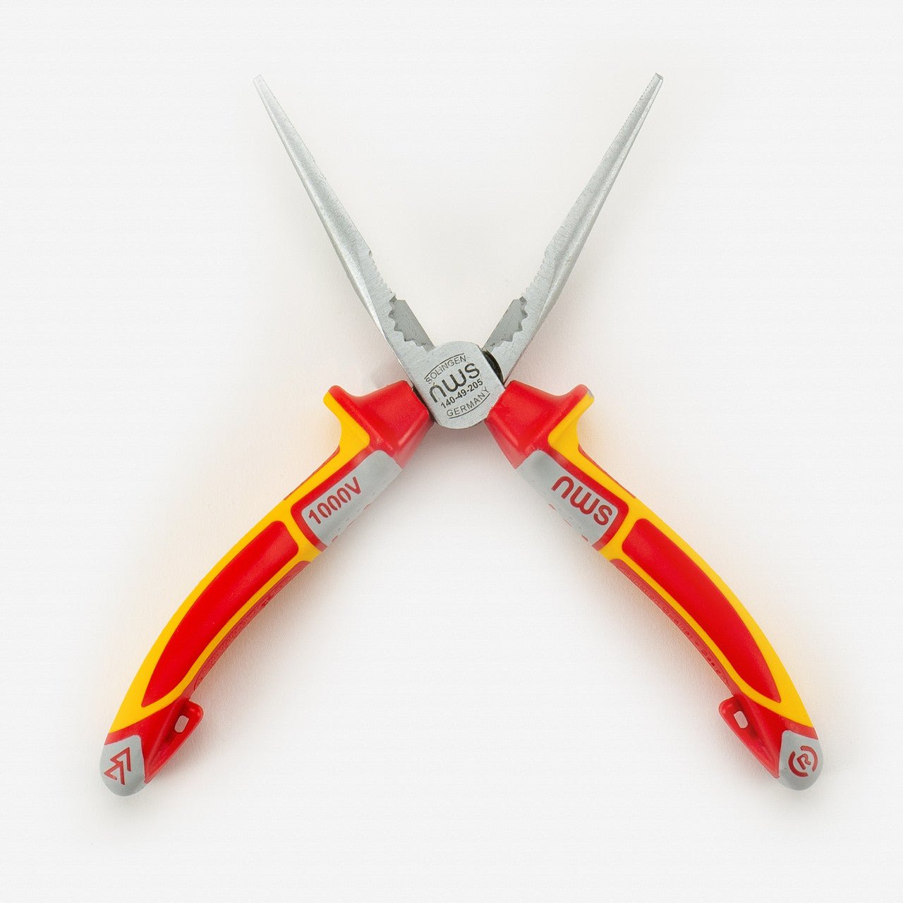 NWS 8" Chain Nose Pliers (Radio Pliers) VDE - Matte Chromium - SoftGripp, Tethered Attachment - N-140-49-VDE-205 - KC Tool